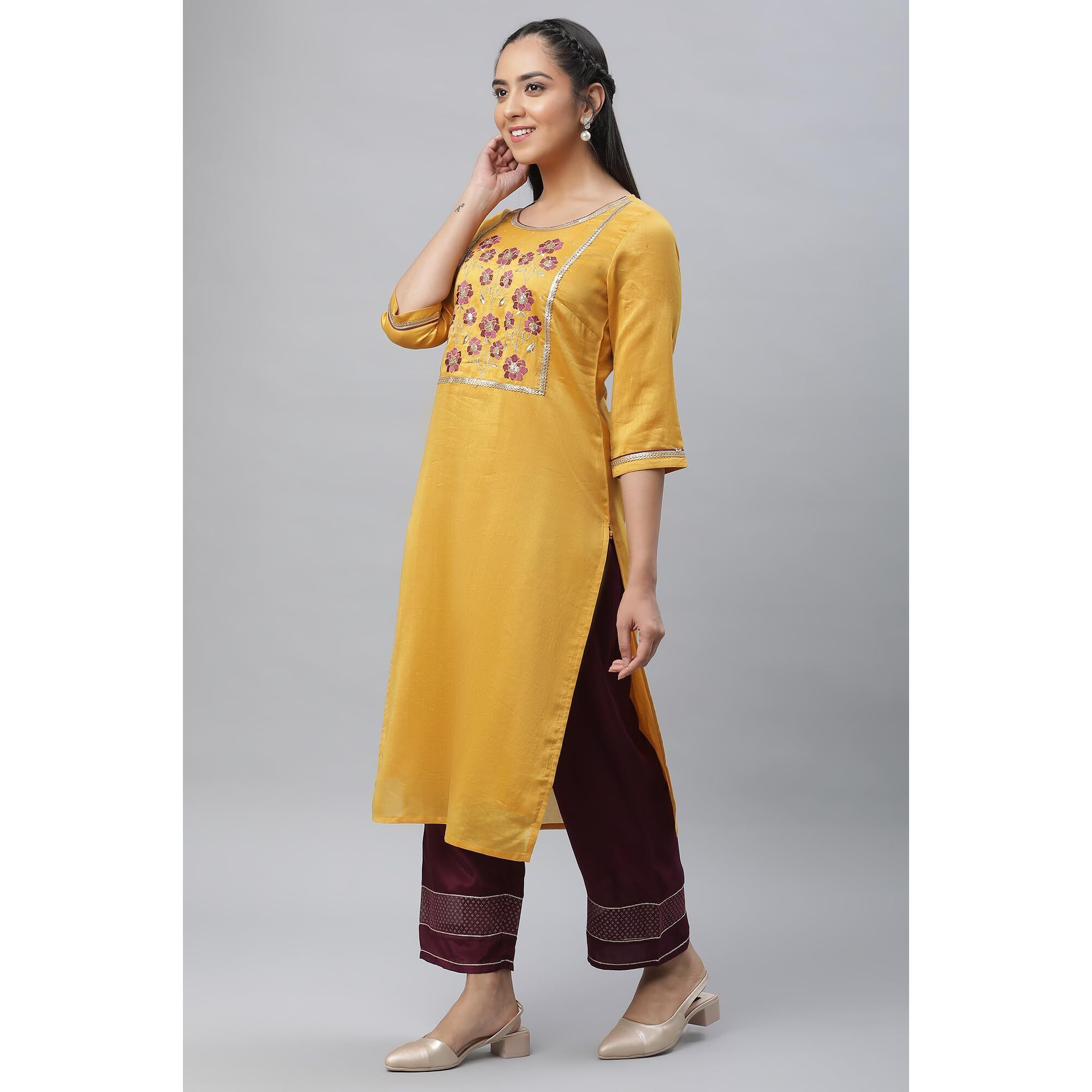Aurelia Women Kurta, Palazzo & Dupatta 23AUAS14190-704231-Yellow-XL