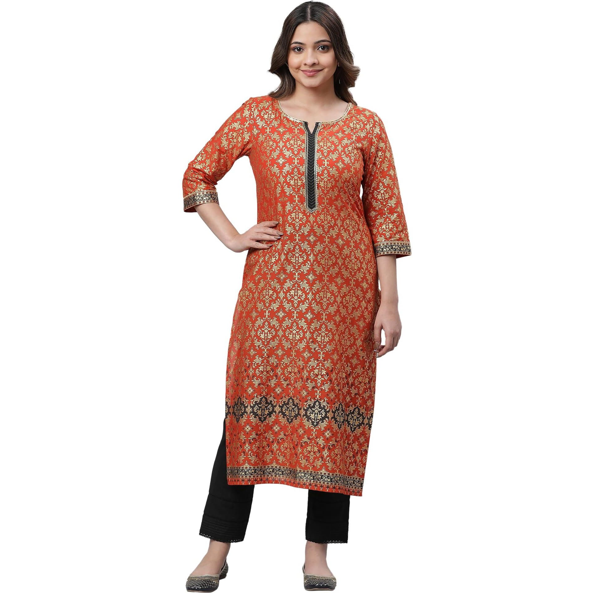 Aurelia Women's Cotton Regular Shirt (23AUA14531-507620_Burnt Orange