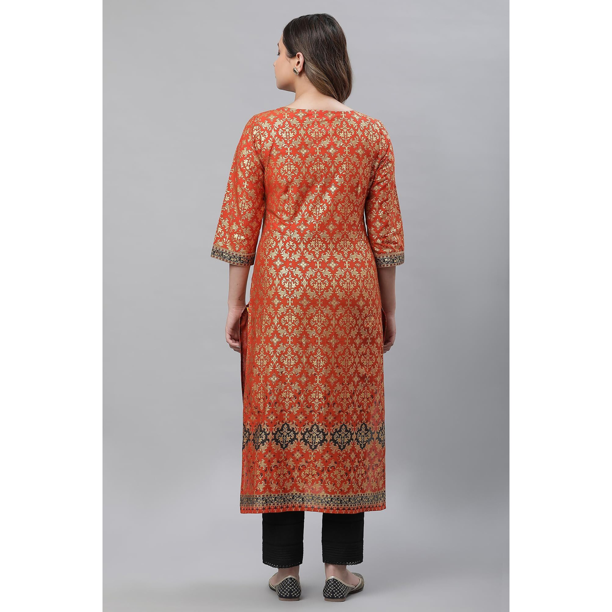 Aurelia Women's Cotton Regular Shirt (23AUA14531-507620_Burnt Orange