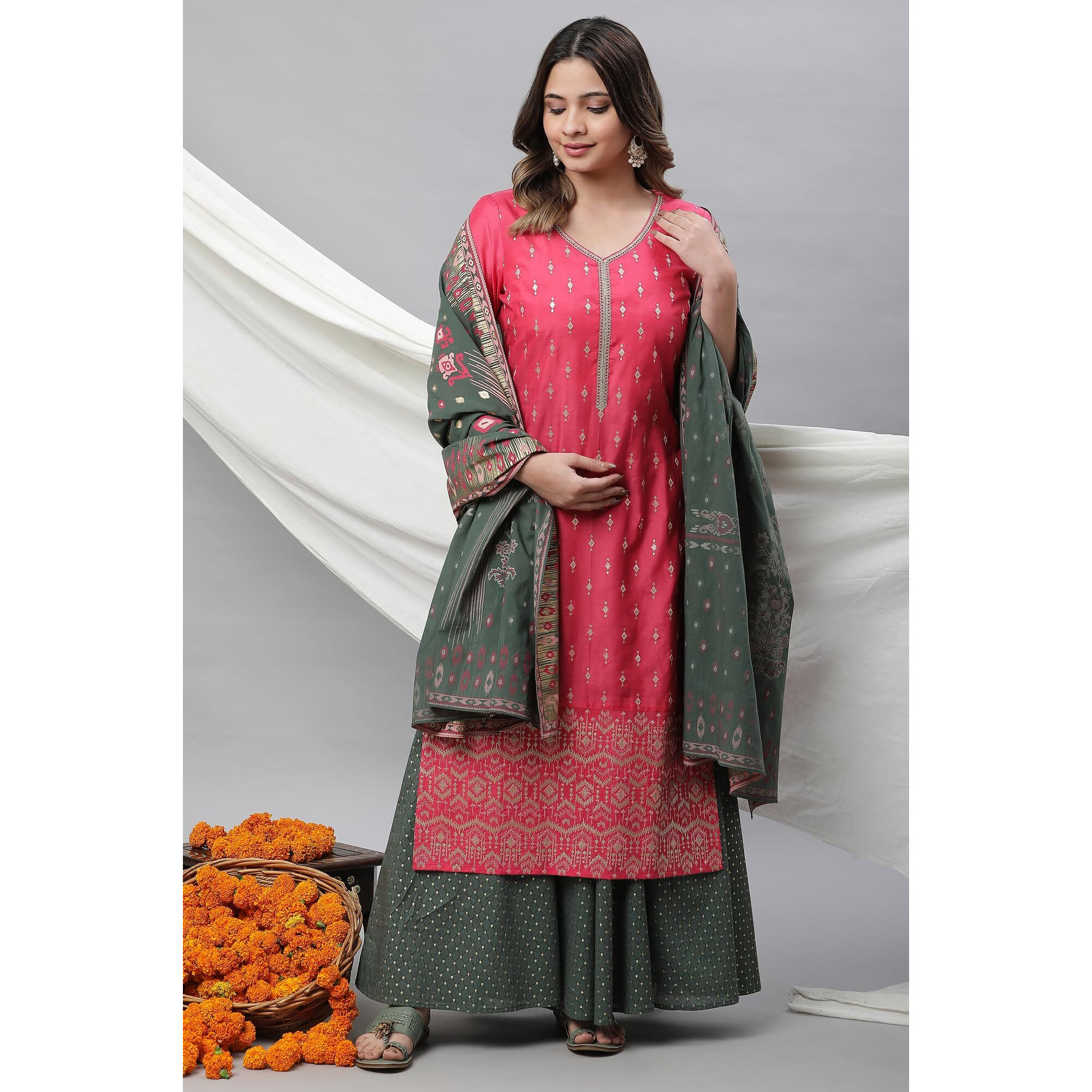 Aurelia Women Cotton Dupatta 23AUA80002-507279-Green-FS