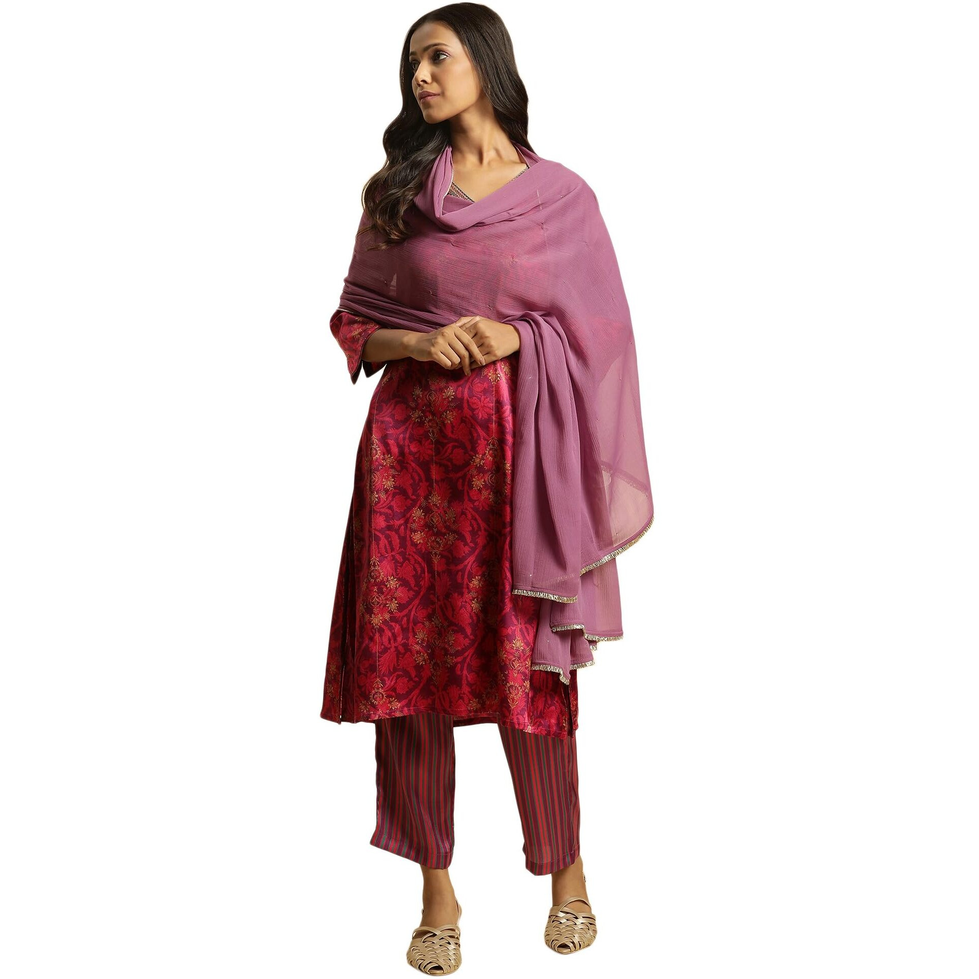 W for Woman Mulberry Purple Solid Chiffon Dupatta_23AUW82039-220236_Free Size