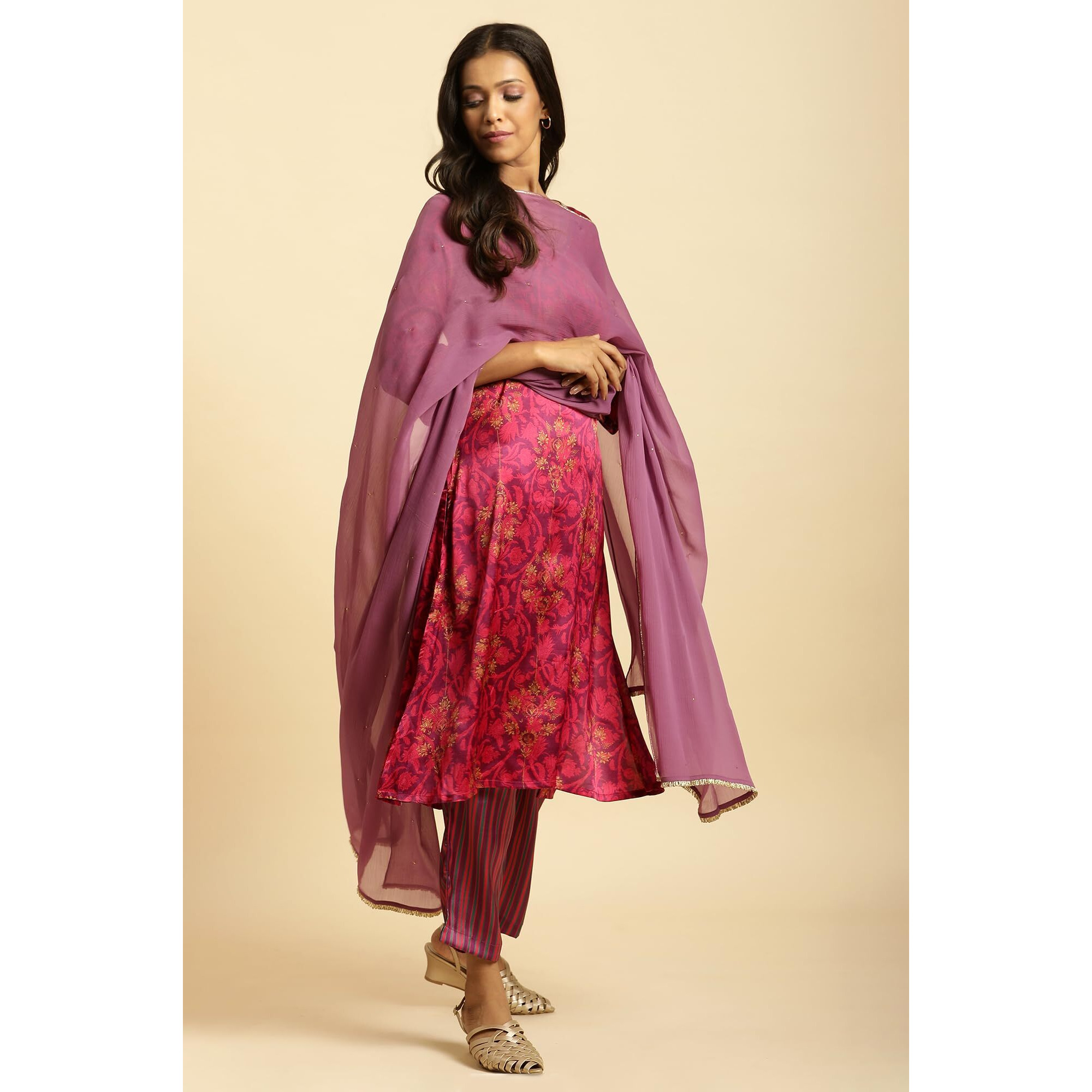 W for Woman Mulberry Purple Solid Chiffon Dupatta_23AUW82039-220236_Free Size