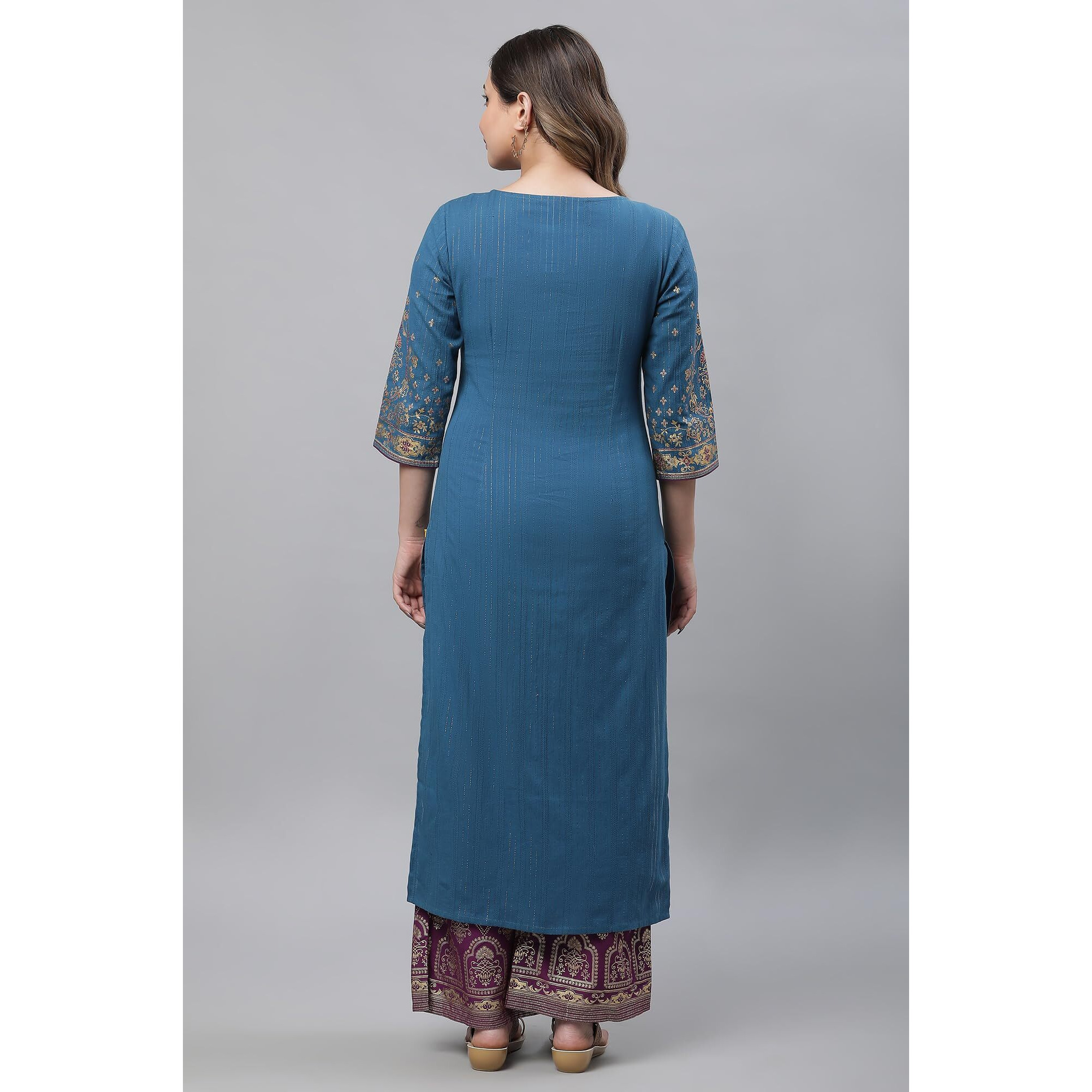 Aurelia Women's Cotton Regular Kurta (24FEA14536-606020_Ink Blue