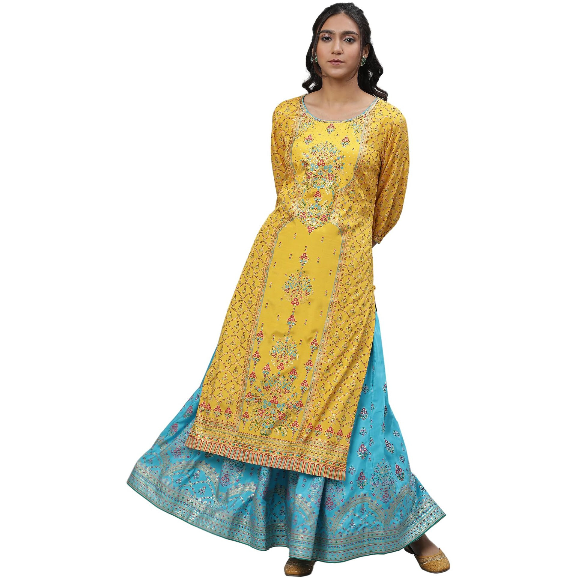 Aurelia Women's Viscose Regular Calf Length Kurta (24FEA14679-507504_Symphonic Sunset