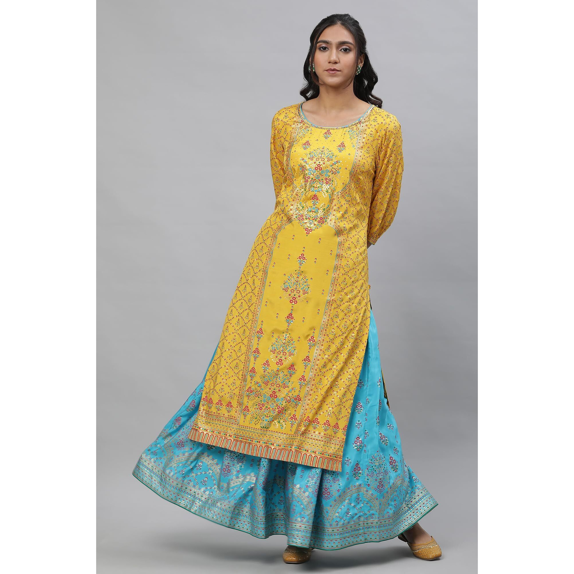 Aurelia Women's Viscose Regular Calf Length Kurta (24FEA14679-507504_Symphonic Sunset