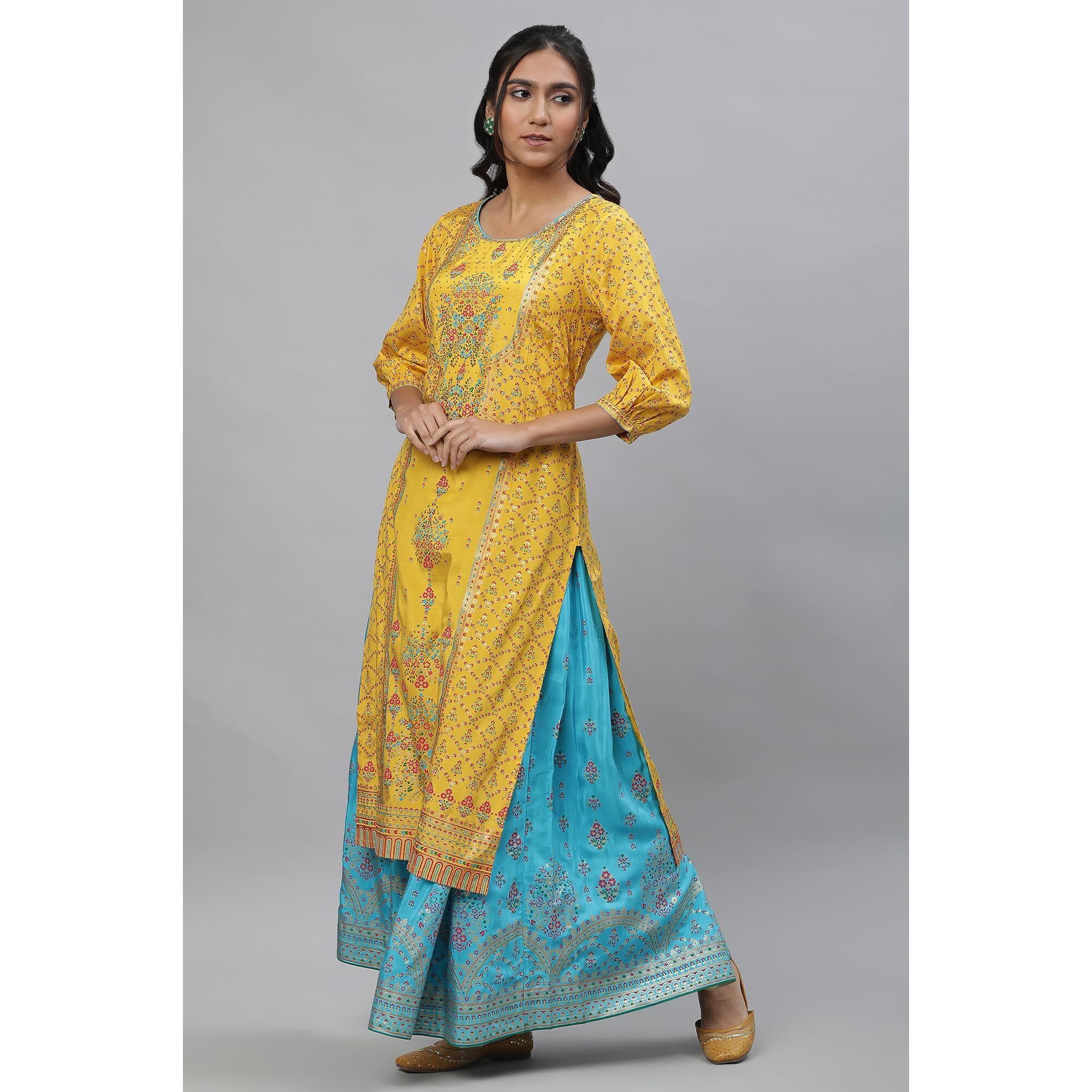 Aurelia Women's Viscose Regular Calf Length Kurta (24FEA14679-507504_Symphonic Sunset