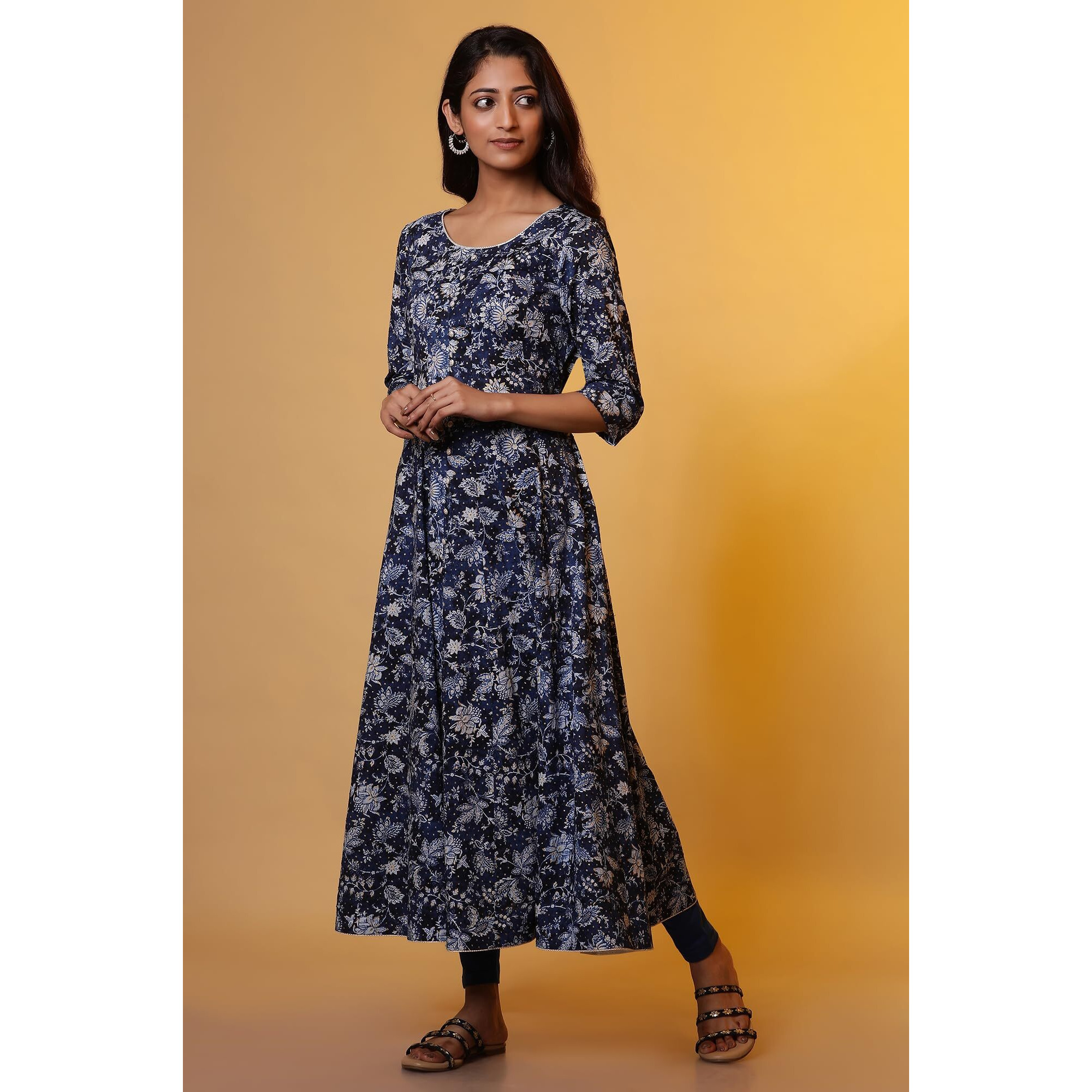 Aurelia Women's Rayon Anarkali Calf Length Kurta (24FEA14855_Blue