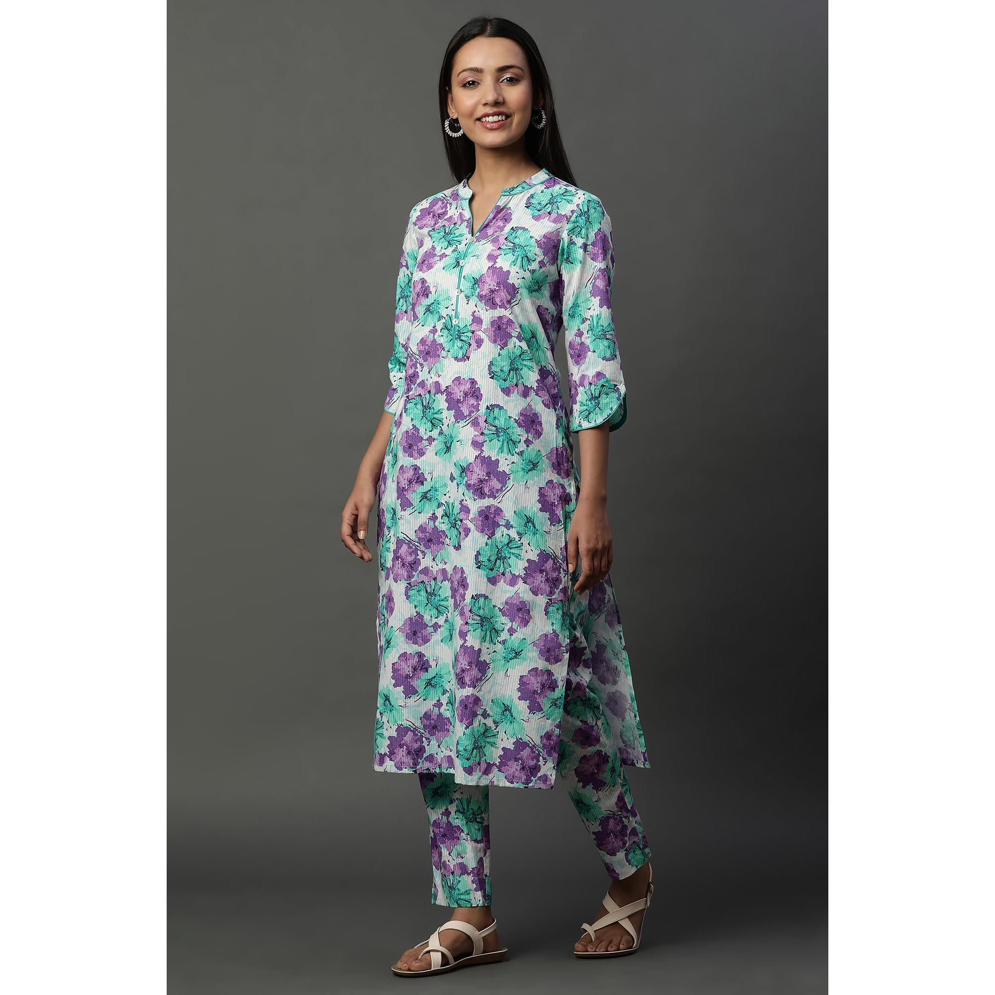 Aurelia Women's Cotton Ethnic wear Set (24FEAS14916-508066_White