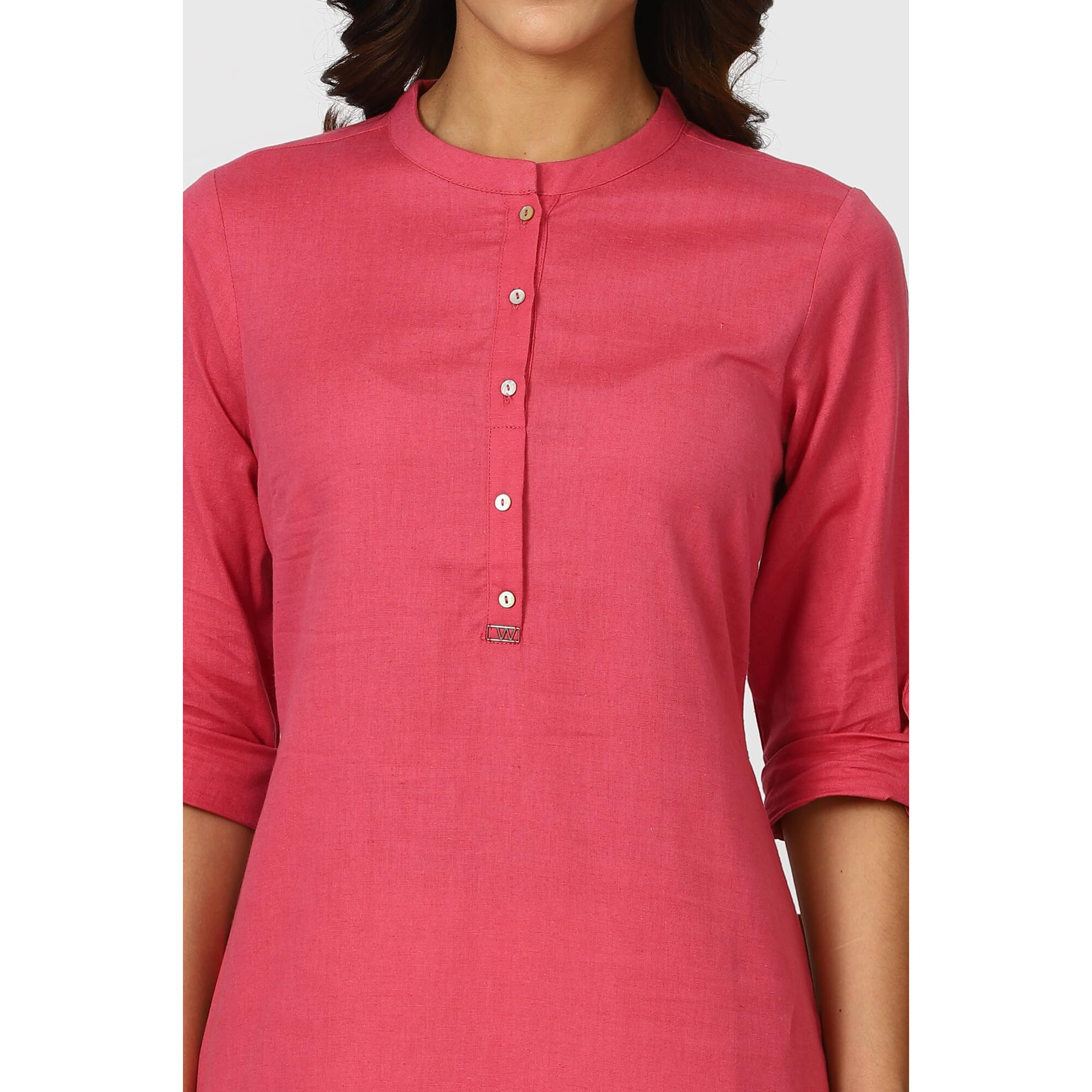 W for Woman Pink Solid Cotton Blend Straight Kurta (Size 2XL)-24ONW12285-222987