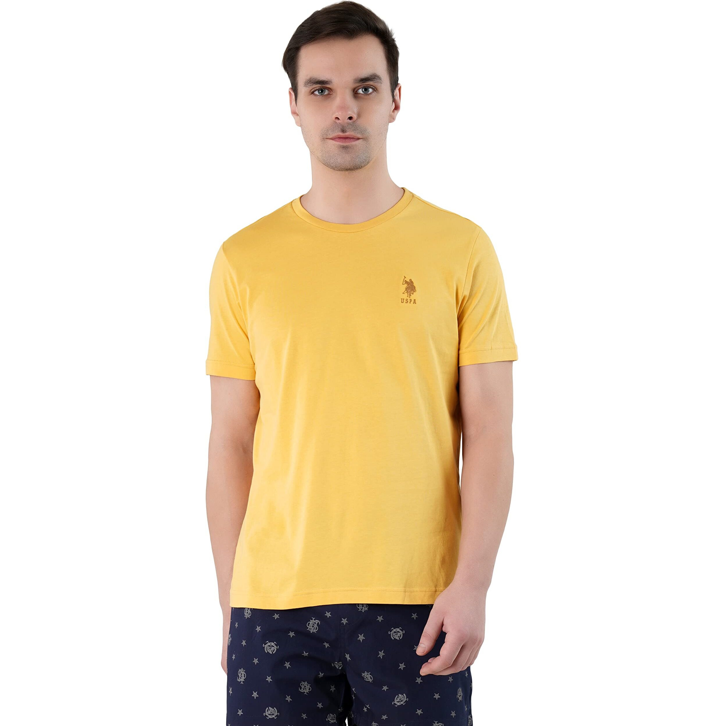 U.S. POLO ASSN. Mens Crew Neck Embroidered Logo Regular Fit I633 Lounge T-Shirt - Pack of 1 (Ochre Yellow 2XL)