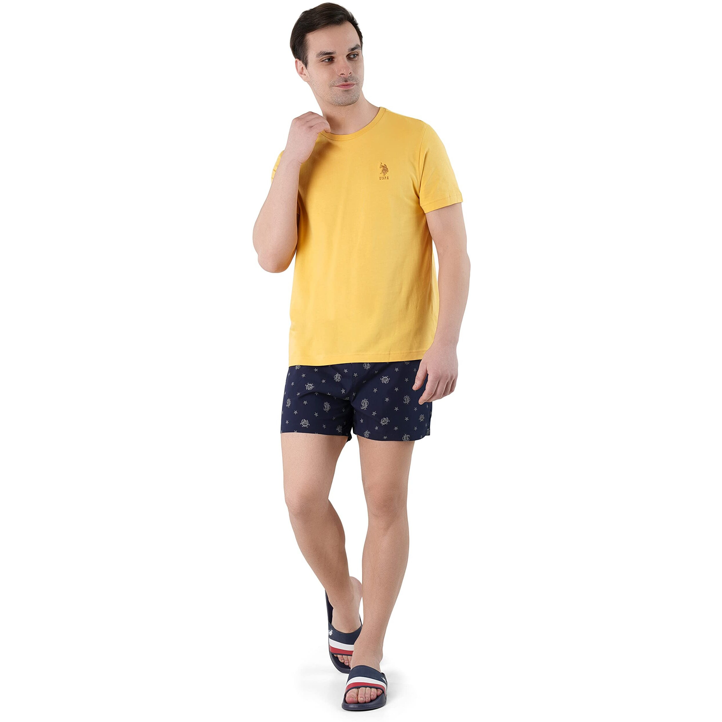 U.S. POLO ASSN. Mens Crew Neck Embroidered Logo Regular Fit I633 Lounge T-Shirt - Pack of 1 (Ochre Yellow 2XL)