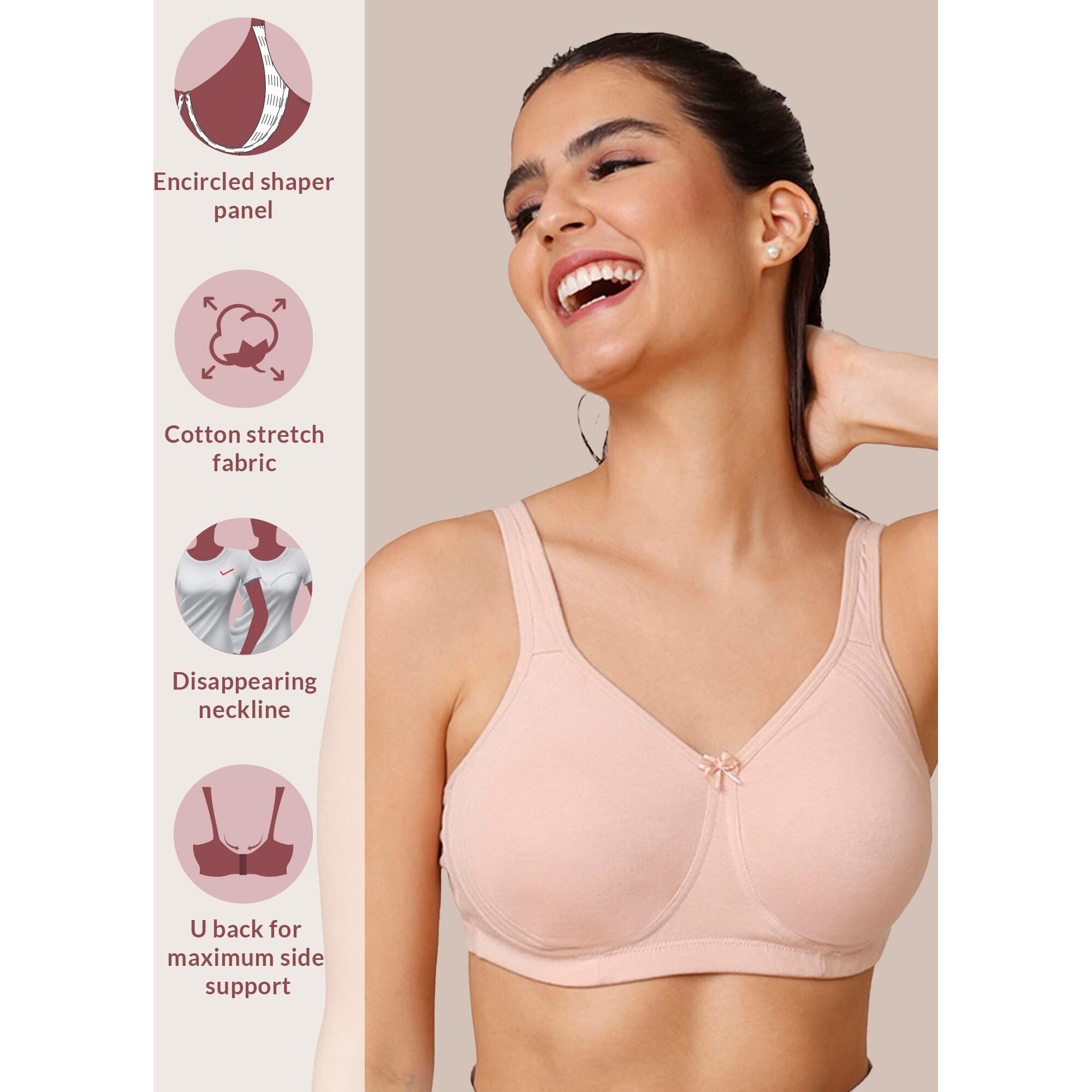NYKD Everyday Cotton Bra for Women - Encircled with Love | Non-Padded | Wirefree | Full Coverage with Side Support Shaper (NYB169) P Nude, 38B, 1N
