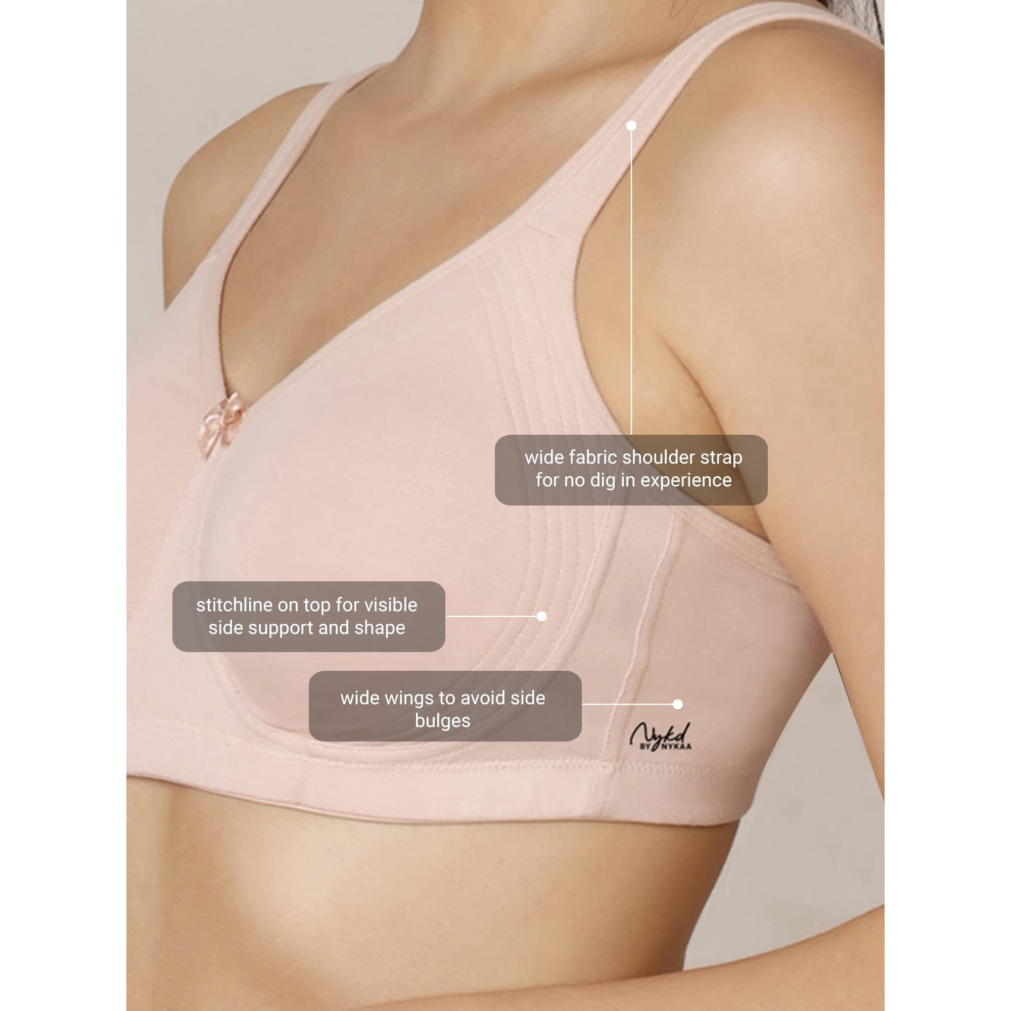 NYKD Everyday Cotton Bra for Women - Encircled with Love | Non-Padded | Wirefree | Full Coverage with Side Support Shaper (NYB169) P Nude, 38B, 1N