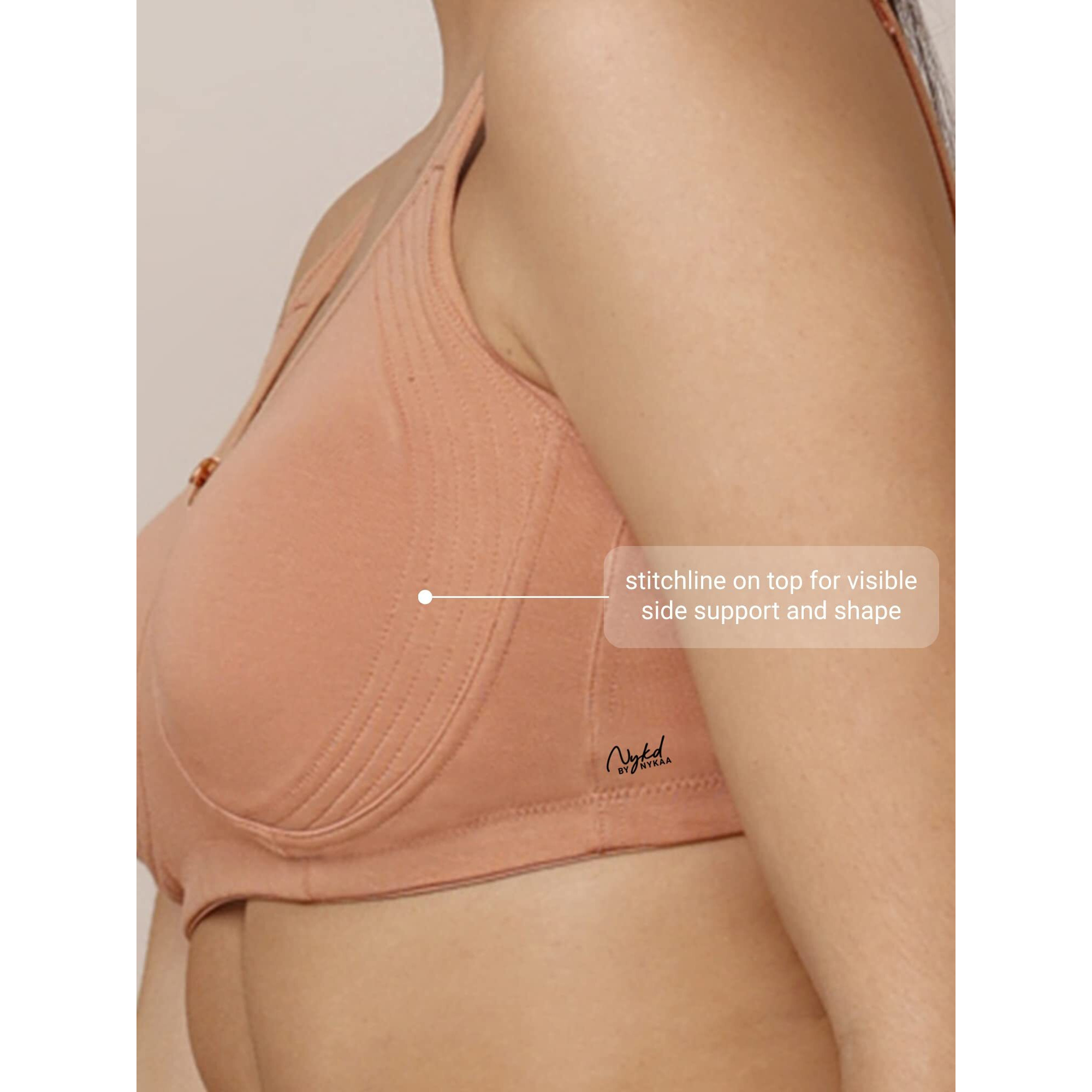 NYKD Everyday Cotton Bra for Women - Encircled with Love | Non-Padded | Wirefree | Full Coverage with Side Support Shaper (NYB169) Clay, 34B, 1N