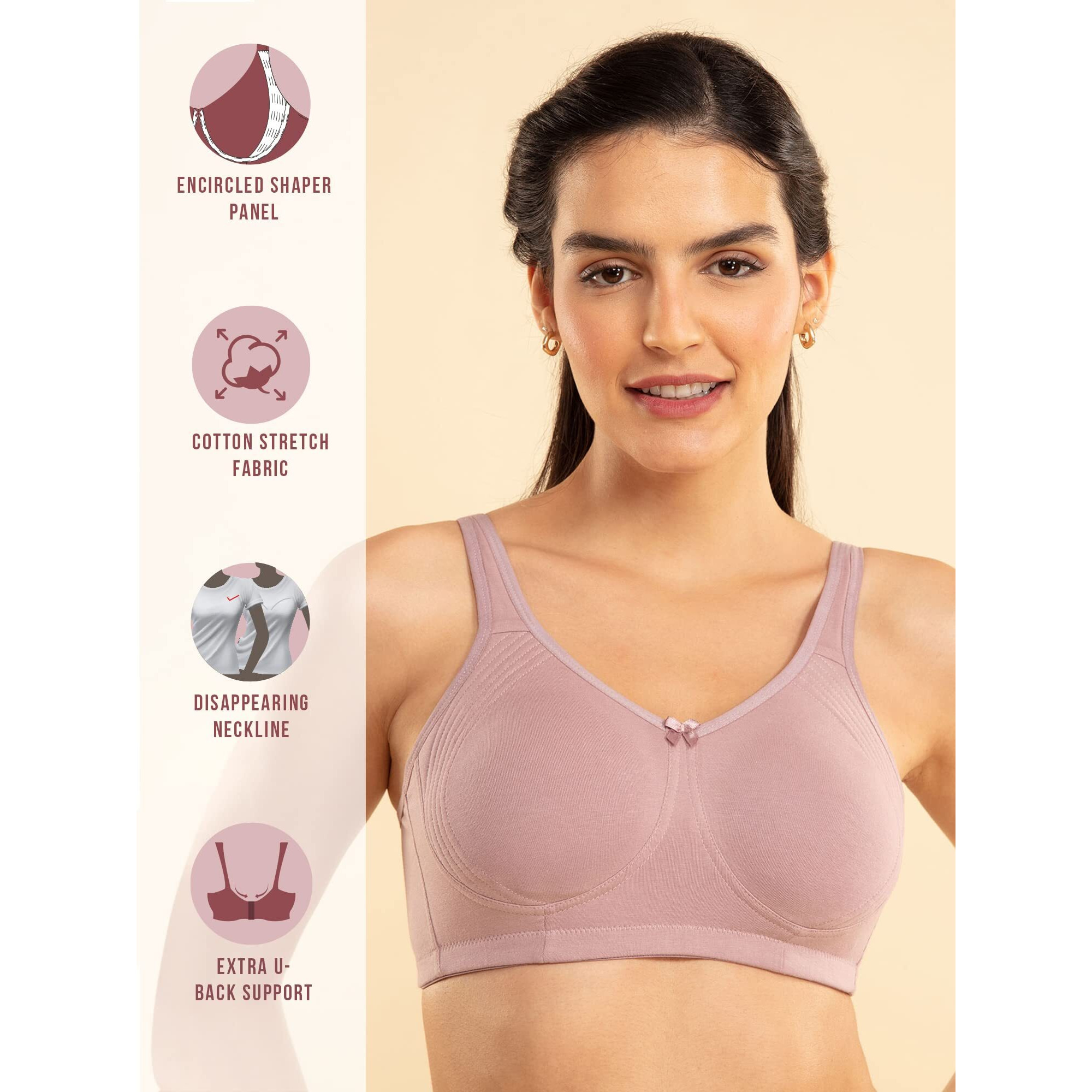 NYKD Everyday Cotton Bra for Women - Encircled with Love | Non-Padded | Wirefree | Full Coverage with Side Support Shaper (NYB169) Elderberry, 32DD, 1N