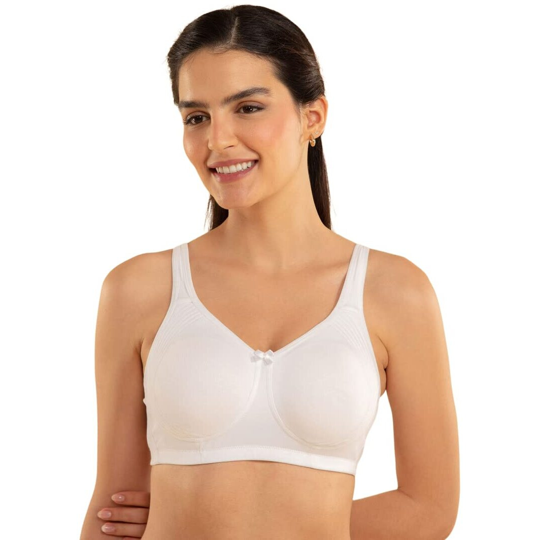 NYKD Encircled with Love Everyday Cotton Bra for Women Non Padded, Wirefree, Full Coverage - Side Support Shaper - Bra, NYB169, White, 32DD, 1N