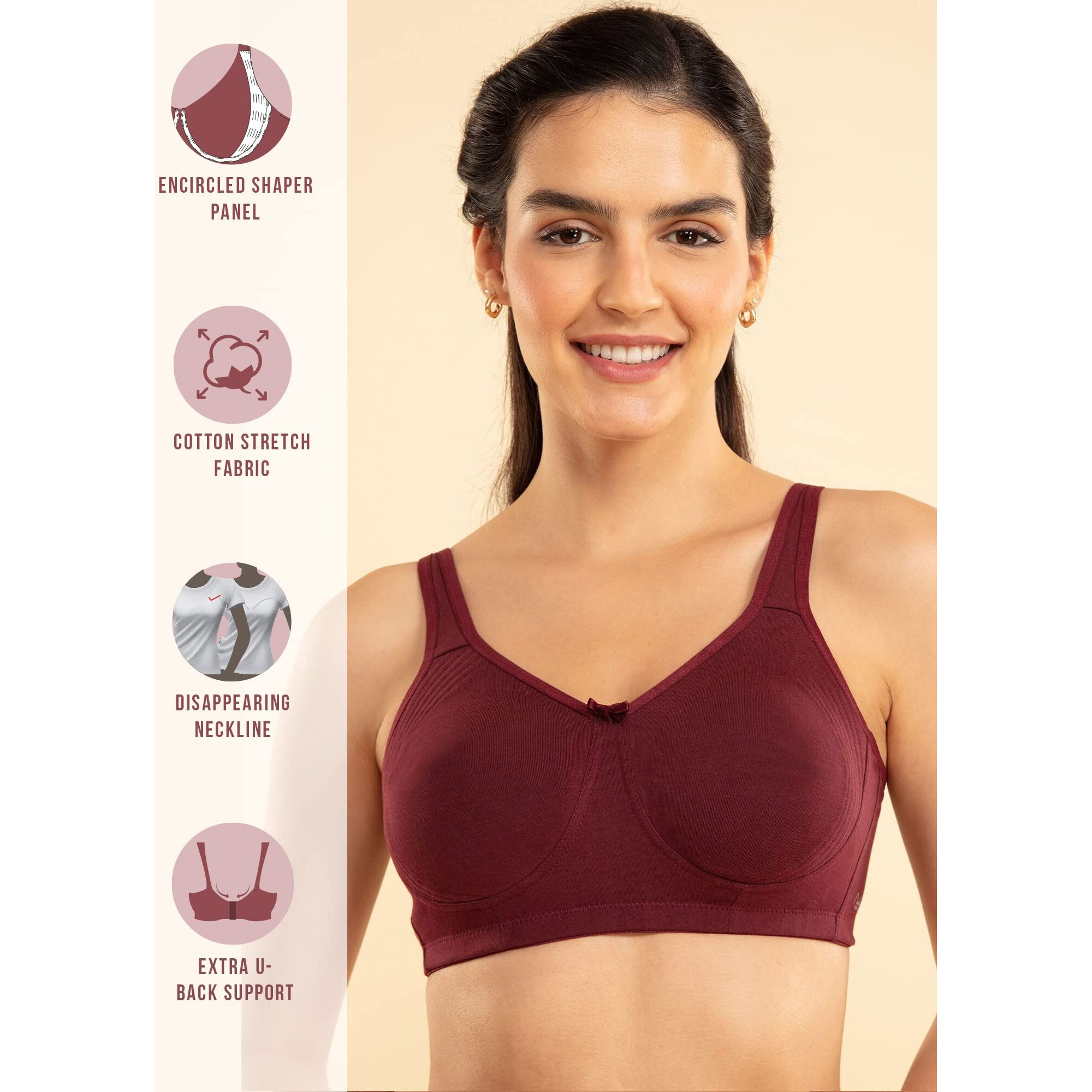 NYKD by Nykaa Encircled with Love Cotton Shape & Support Non Padded Non Wired NYB169 Windsor Wine (38C)
