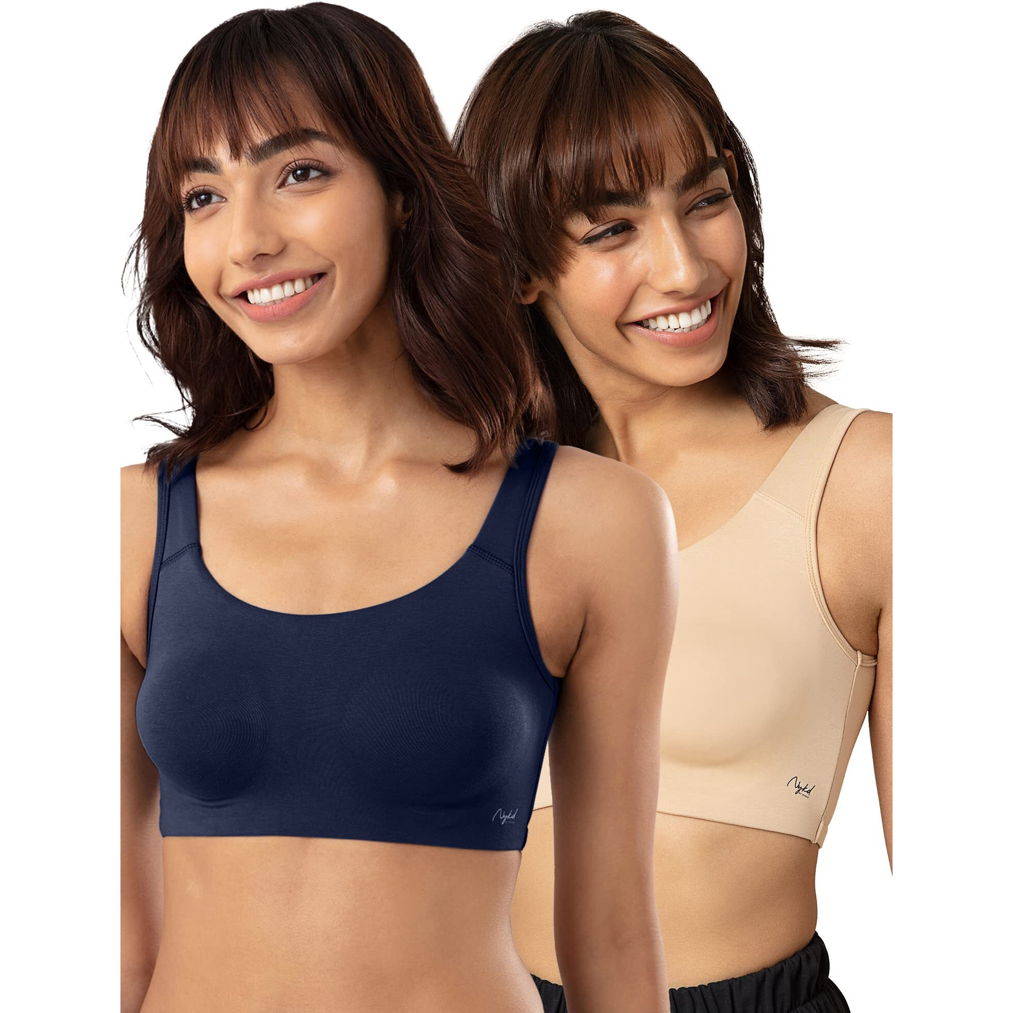 NYKD Women's Cotton Non Padded Wire Free Everyday Bra Bra, NYB113PO2, Peacoat, Skin, XS, 2N