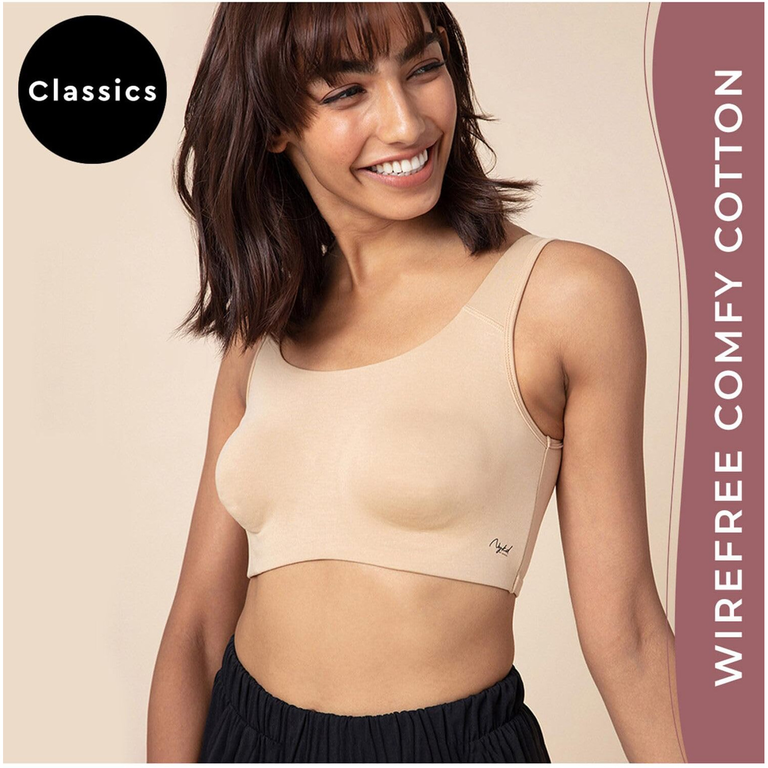 NYKD Soft Cup Easy Peasy Slip On Everyday Bra for Women, Wireless, Full Coverage, Support Shaper, Non Padded Sports Bra- NYB113,Skin/White/Peacoat,L,PO3