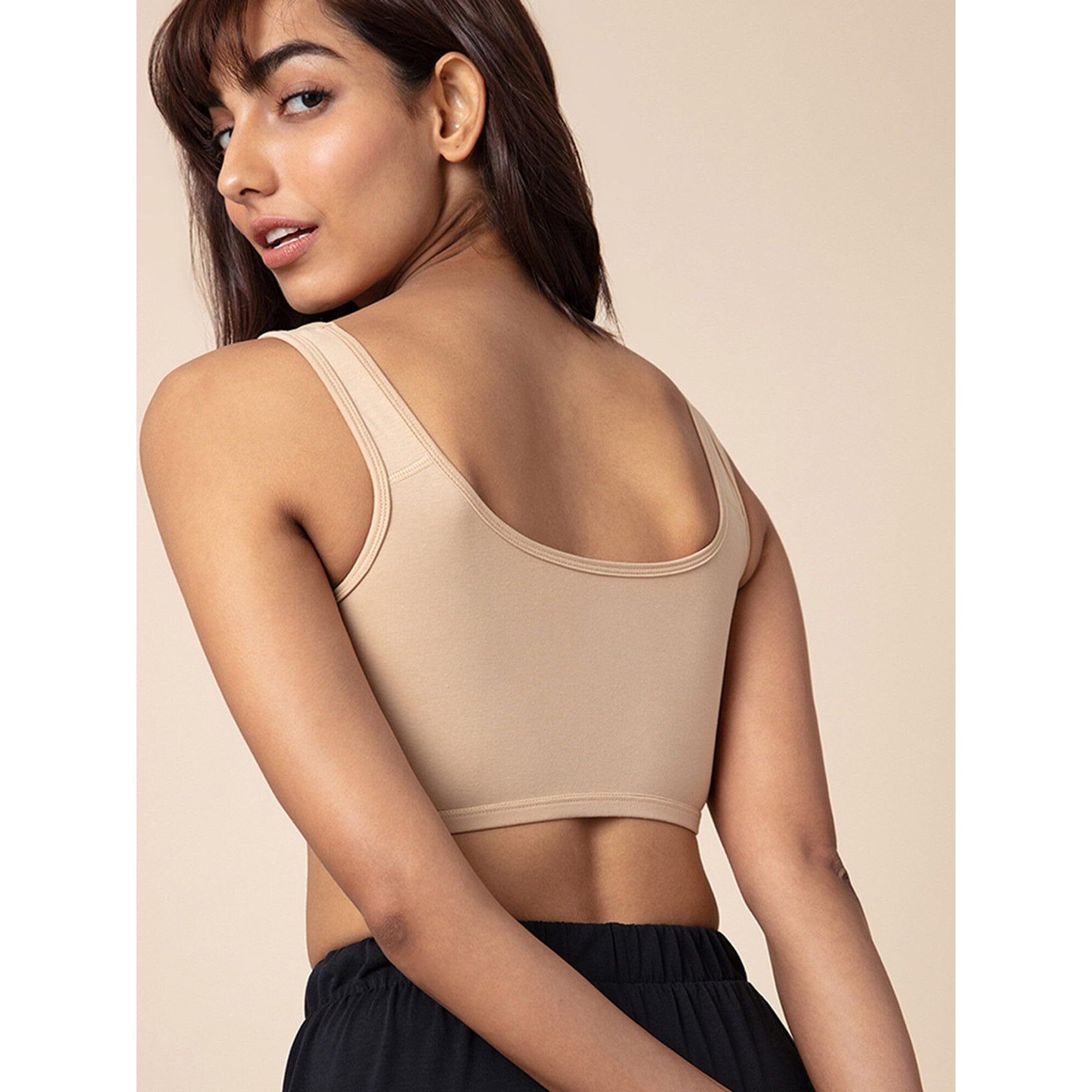 NYKD Soft Cup Easy Peasy Slip On Everyday Bra for Women, Wireless, Full Coverage, Support Shaper, Non Padded Sports Bra- NYB113,Skin/White/Peacoat,L,PO3