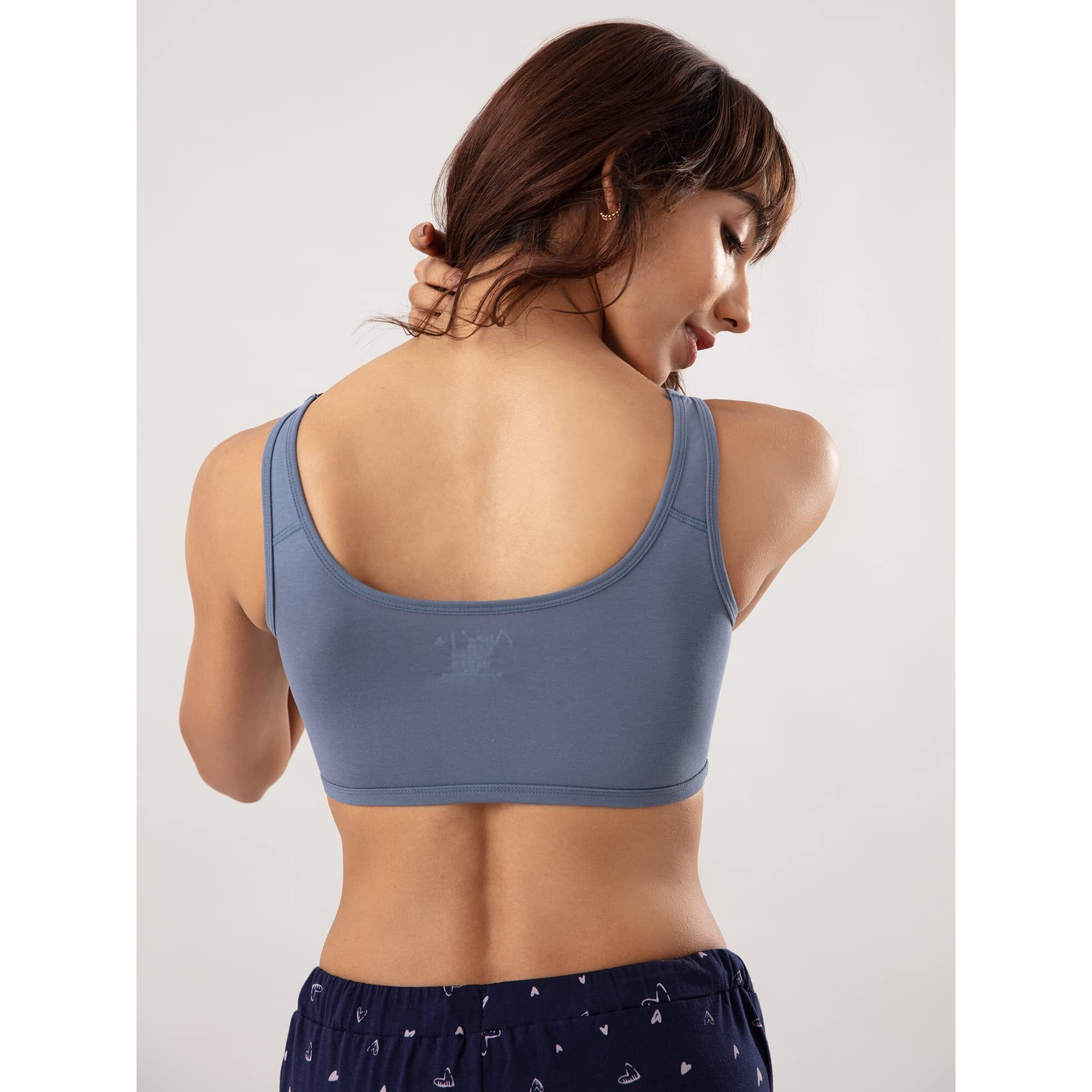 NYKD Soft Cup Easy Peasy Slip On Everyday Bra for Women, Wireless, Full Coverage, Support Shaper, Non Padded Sports Bra Bra, NYB113, Light Blue, L, 1N