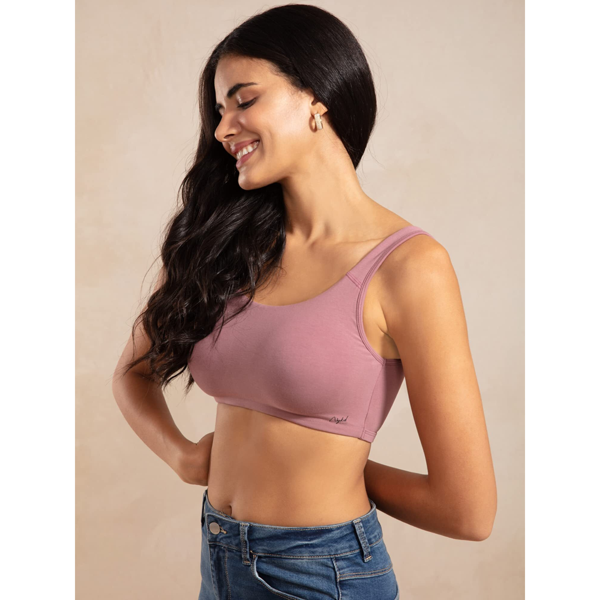 NYKD Soft Cup Easy Peasy Slip On Everyday Bra for Women, Wireless, Full Coverage, Support Shaper, Non Padded Sports Bra Bra, NYB113, Mauve, XL, 1N