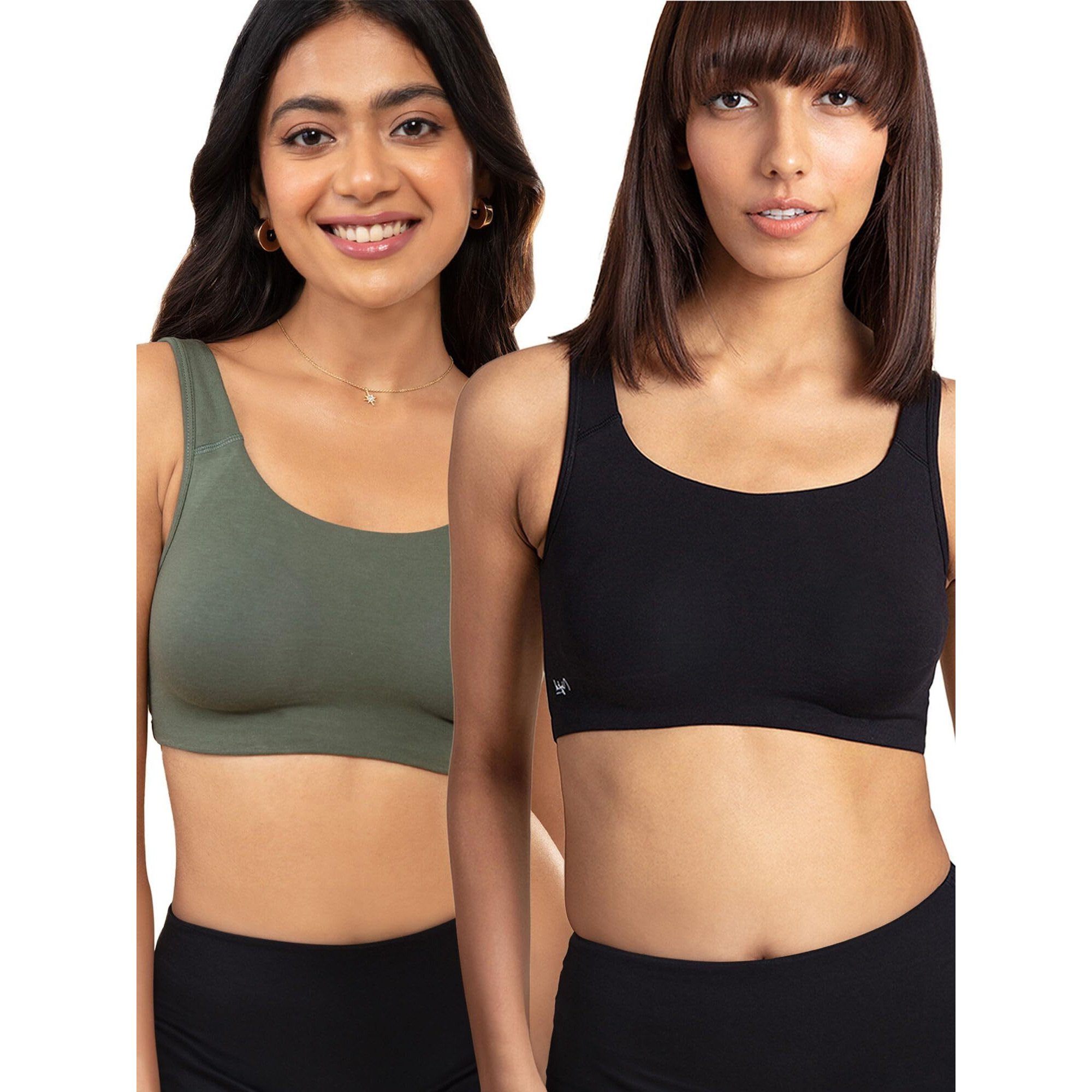 NYKD Soft Cup Easy Peasy Slip On Everyday Bra for Women, Wireless, Full Coverage, Support Shaper, Non Padded Sports Bra- NYB113,Beetle/Black,L,PO2