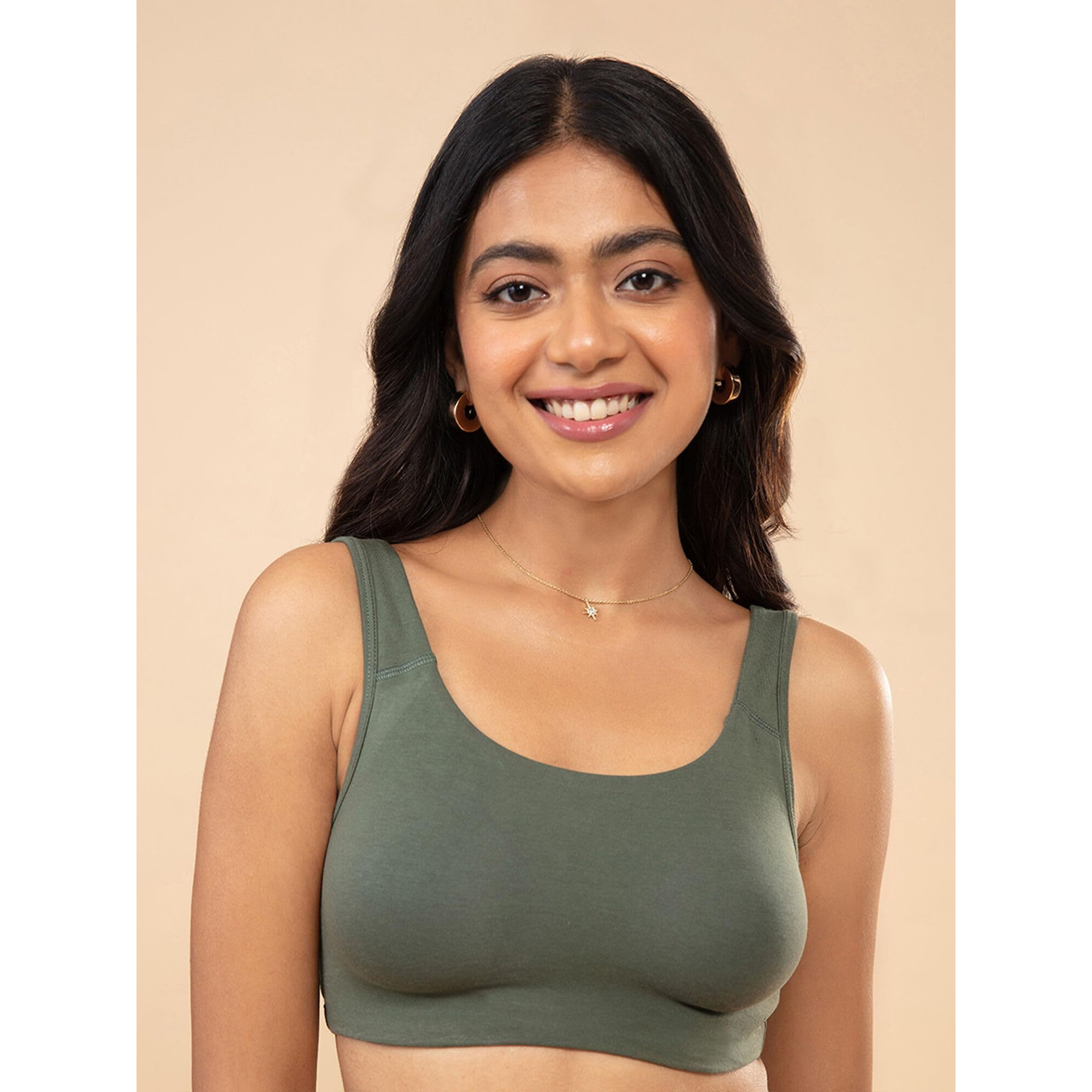 NYKD Soft Cup Easy Peasy Slip On Everyday Bra for Women, Wireless, Full Coverage, Support Shaper, Non Padded Sports Bra- NYB113,Beetle/Black,XL,PO2