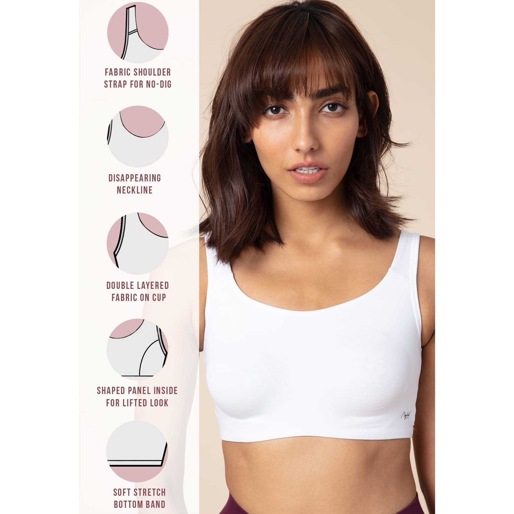 NYKD Soft Cup Easy Peasy Slip On Everyday Bra for Women, Wireless, Full Coverage, Support Shaper, Non Padded Sports Bra- NYB113,Beetle Green/Black/White,XL,PO3