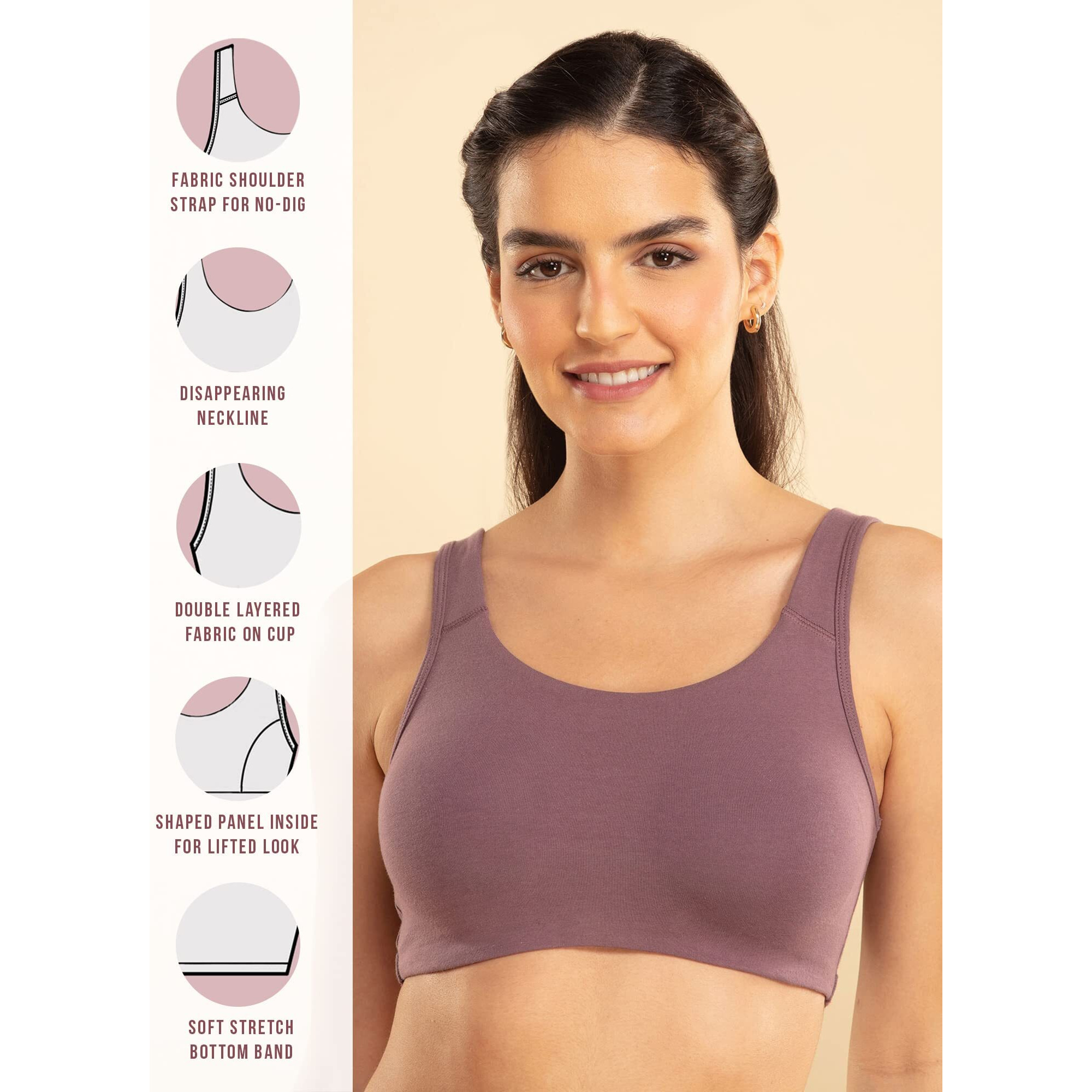 NYKD Soft Cup Easy Peasy Slip On Everyday Bra for Women, Wireless, Full Coverage, Support Shaper, Non Padded Sports Bra Bra, NYB113, Flint, XS, 1N