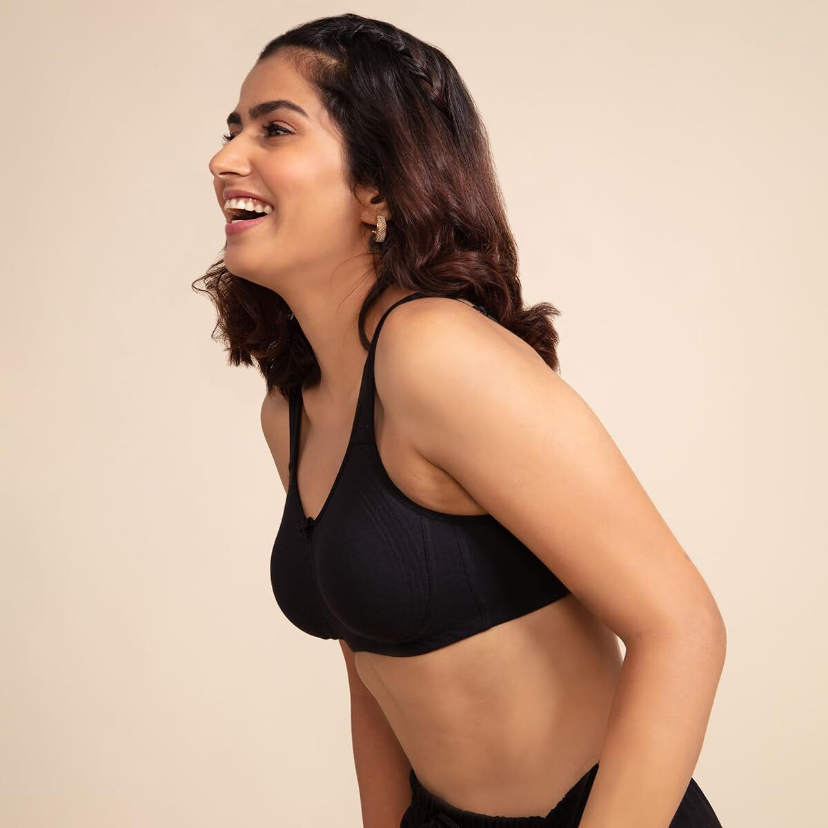 NYKD Everyday Cotton Bra for Women - Encircled with Love | Non-Padded | Wirefree | Full Coverage with Side Support Shaper (NYB169) Black/Windsor Wine,40B