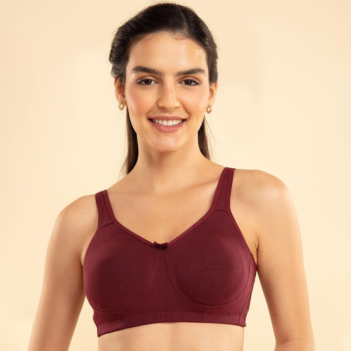 NYKD Everyday Cotton Bra for Women - Encircled with Love | Non-Padded | Wirefree | Full Coverage with Side Support Shaper (NYB169) Black/Windsor Wine,40B