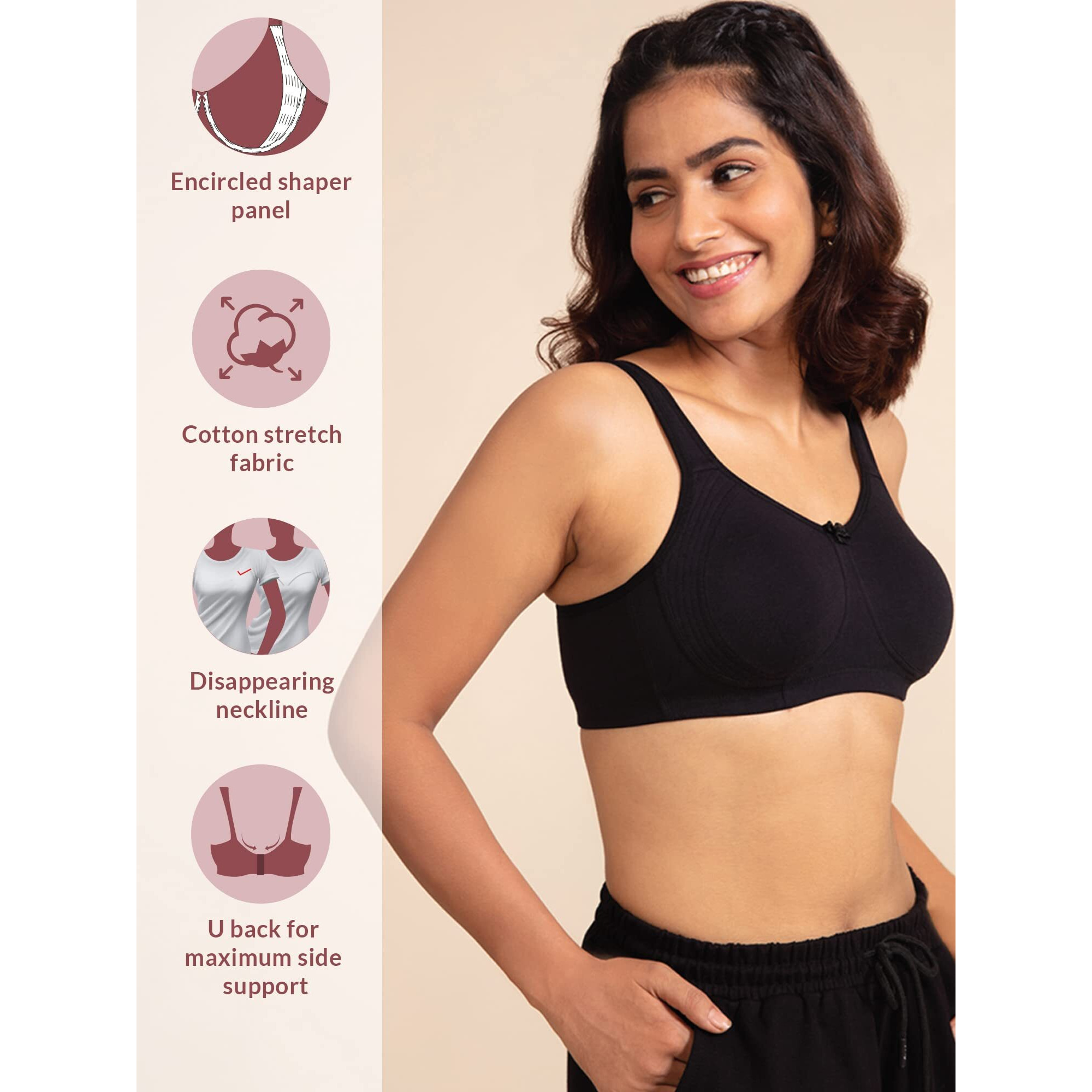 NYKD by Nykaa Encircled with Love Cotton Shape & Support Non Padded Non Wired NYB169 Black (38DD)