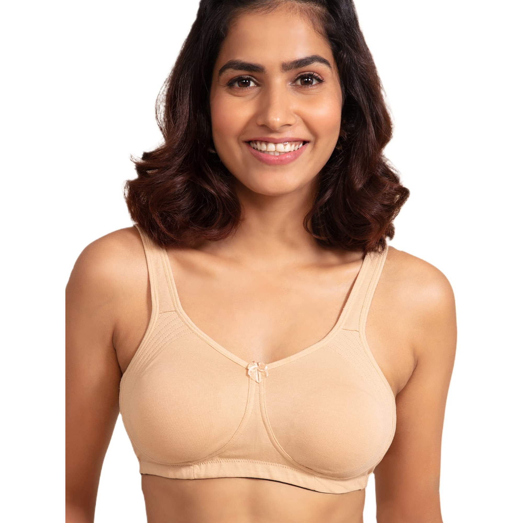 NYKD Everyday Cotton Bra for Women - Encircled with Love | Non-Padded | Wirefree | Full Coverage with Side Support Shaper (NYB169) Sand, 38D, 1N