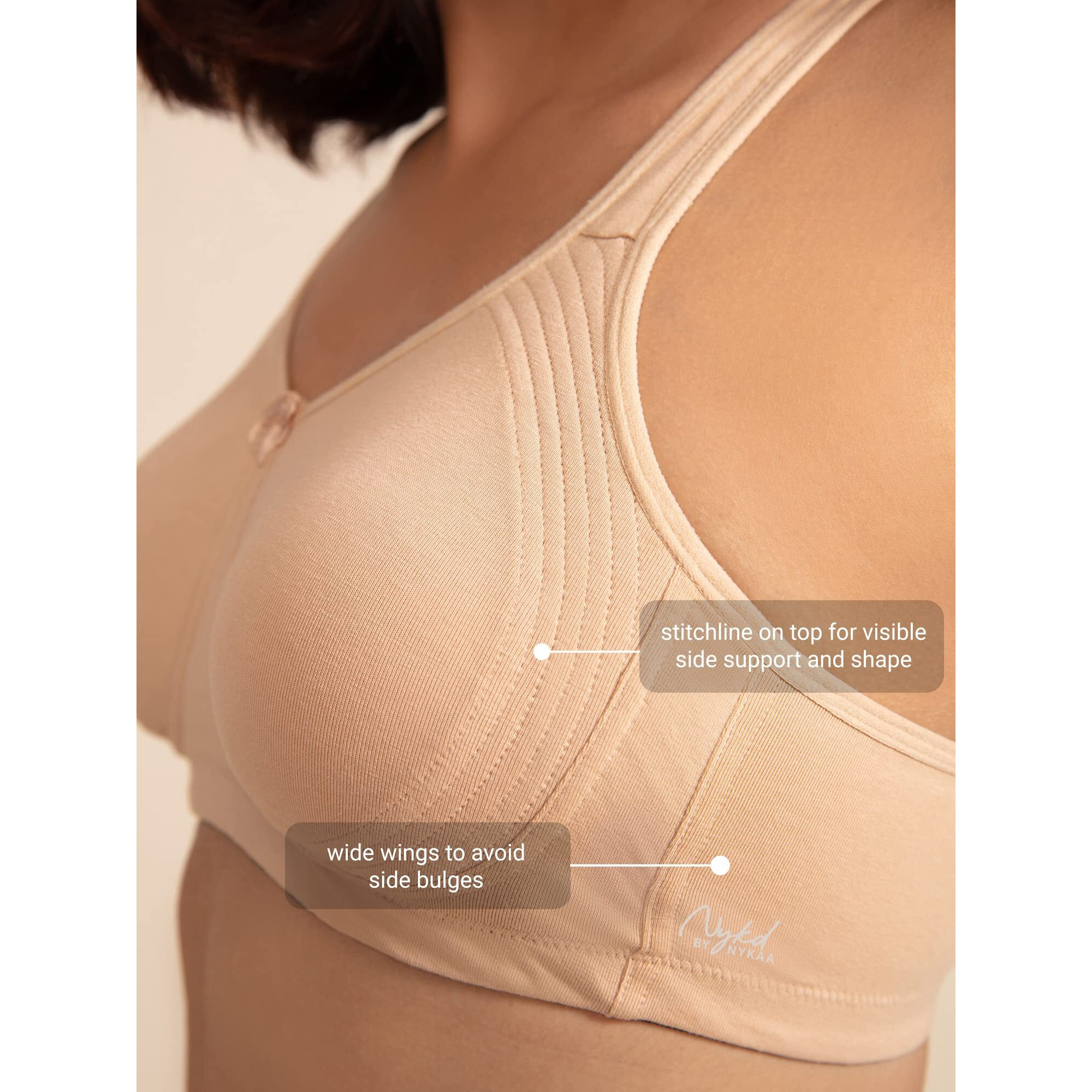 NYKD Everyday Cotton Bra for Women - Encircled with Love | Non-Padded | Wirefree | Full Coverage with Side Support Shaper (NYB169) Sand, 38D, 1N