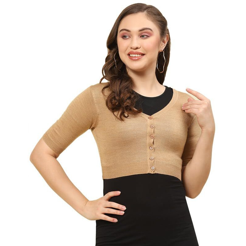 Monte Carlo Camel Solid V Neck Blouse (1232794HS-312-38)