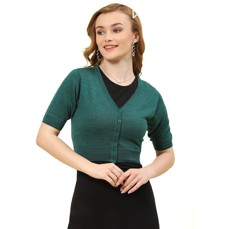 Monte Carlo Green Solid V Neck Blouse