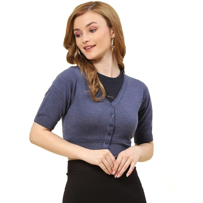 Monte Carlo Blue Mix Solid V Neck Blouse