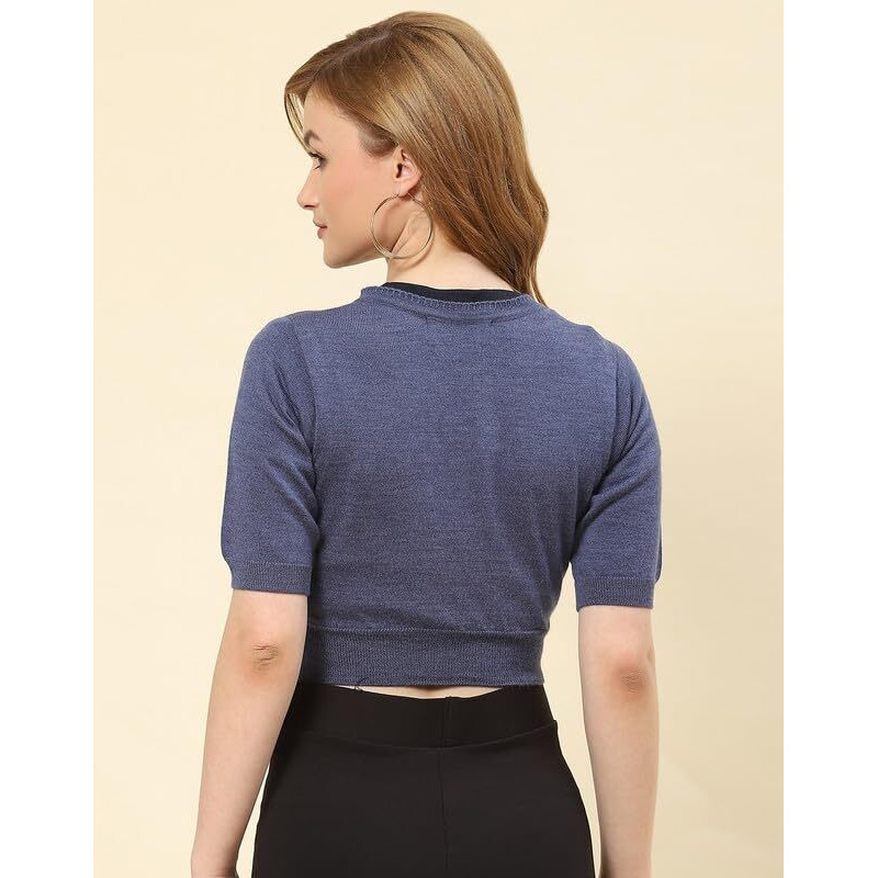 Monte Carlo Blue Mix Solid V Neck Blouse