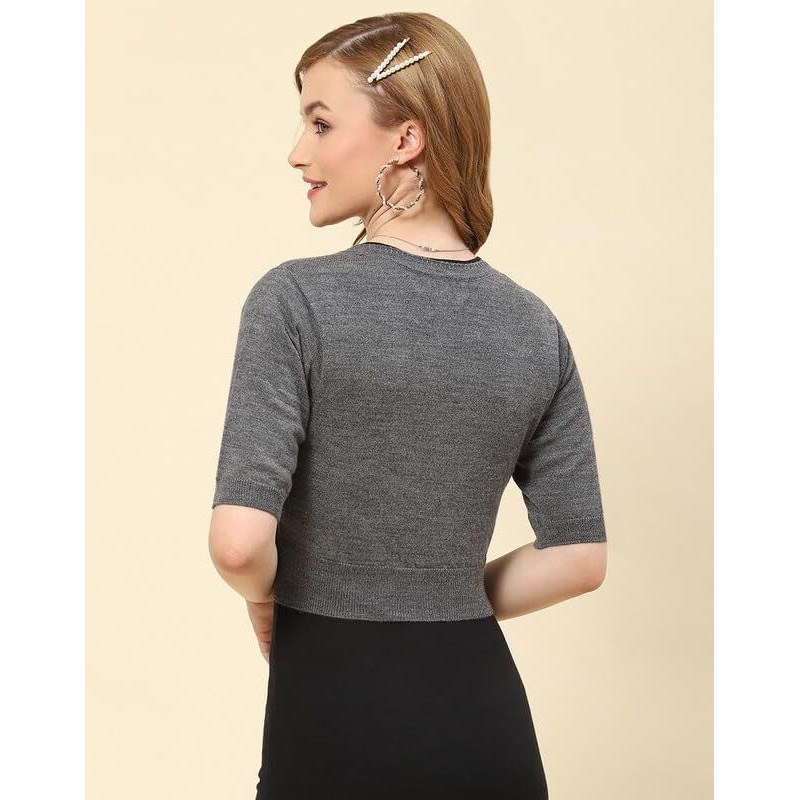 Monte Carlo Md Grey Mix Solid V Neck Blouse