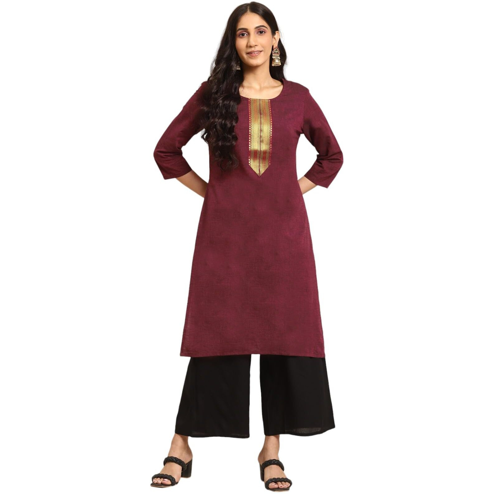 rangita Maroon Cotton Knee Length Solid Straight Kurti for Women | Kurta for Women_M