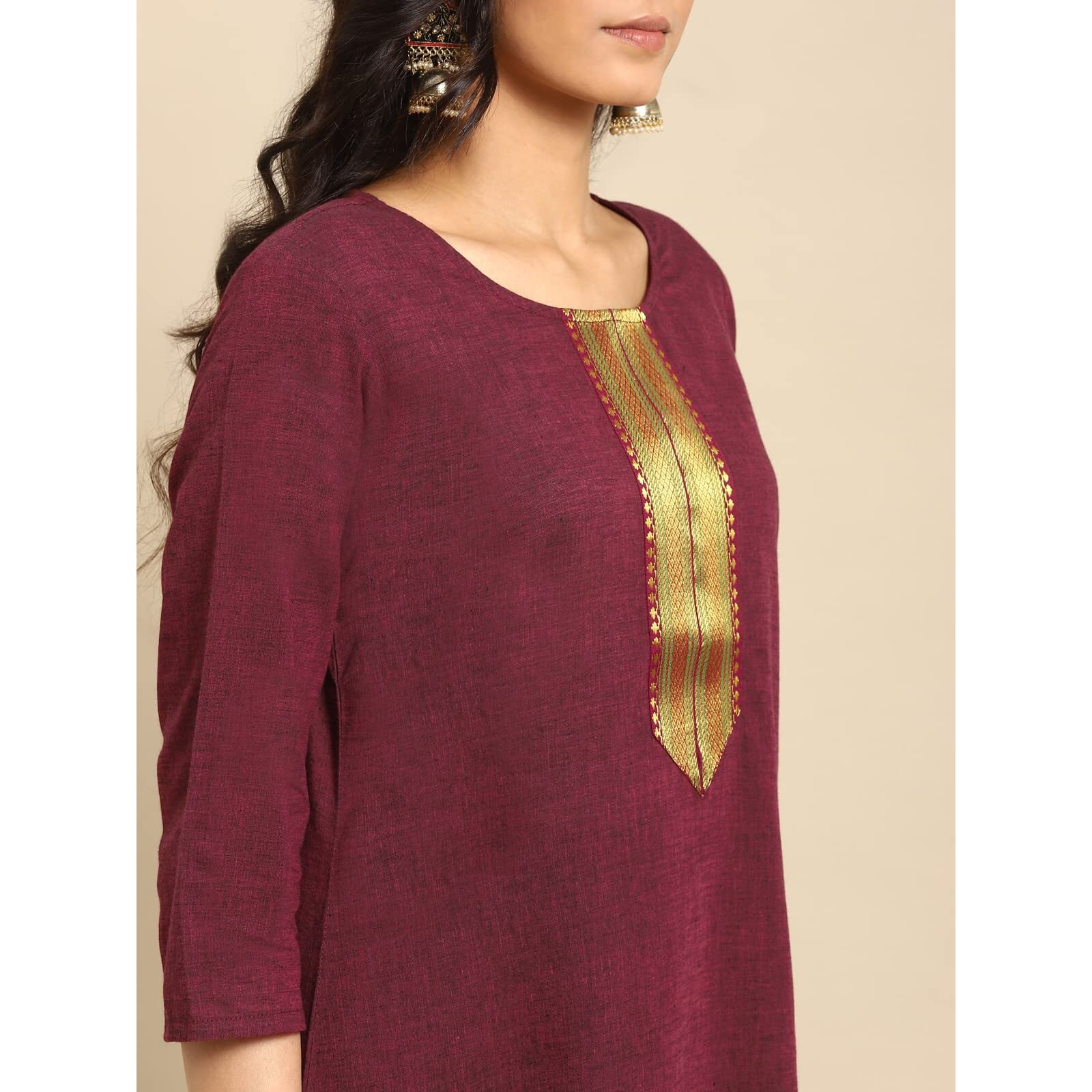 rangita Maroon Cotton Knee Length Solid Straight Kurti for Women | Kurta for Women_M