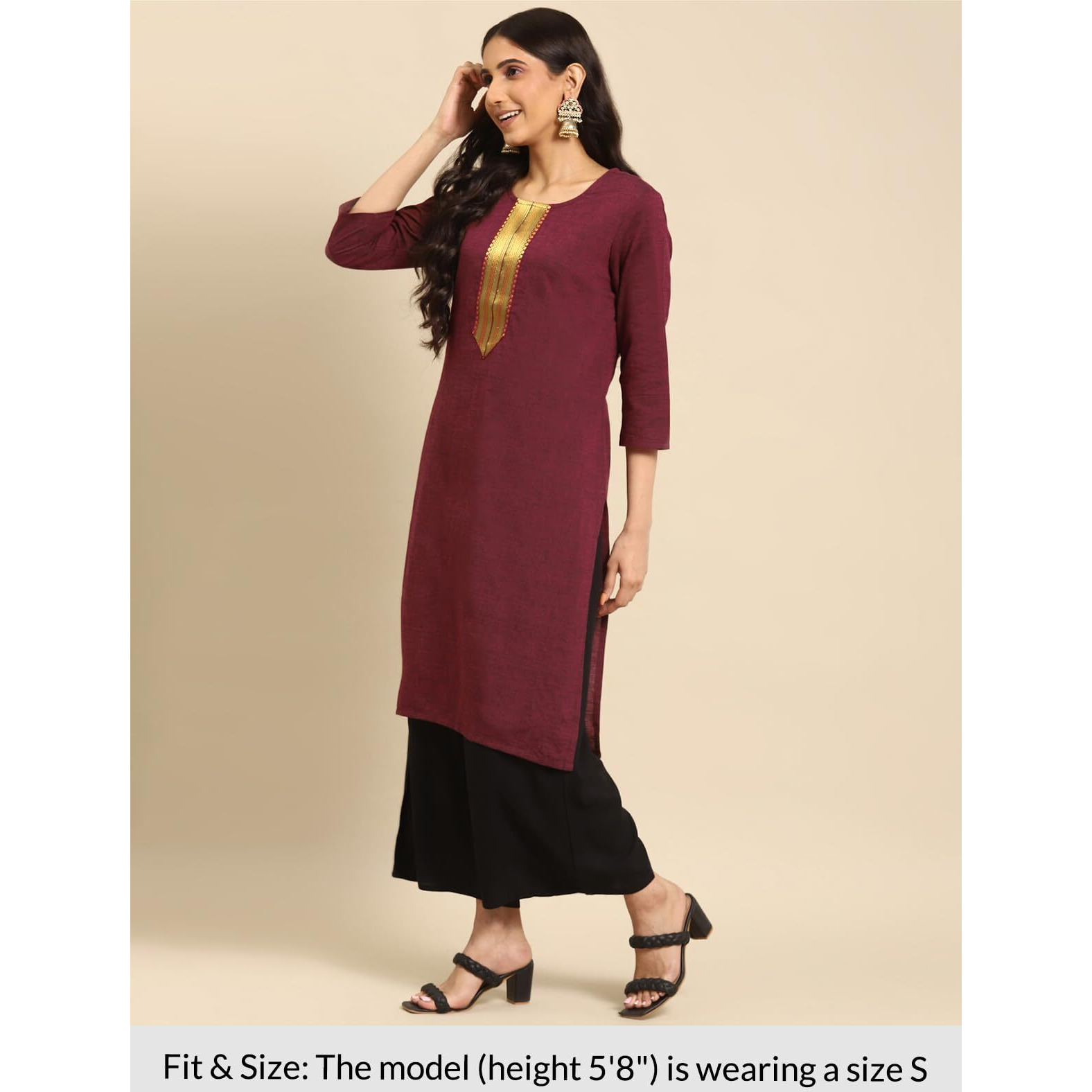 rangita Maroon Cotton Knee Length Solid Straight Kurti for Women | Kurta for Women_M