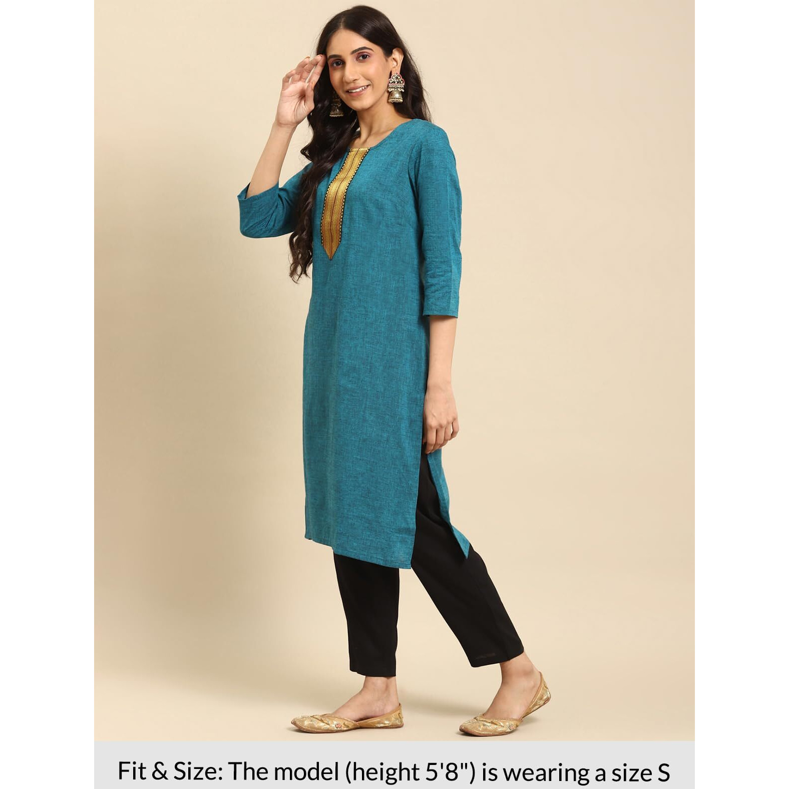 rangita Blue Cotton Knee Length Solid Straight Kurti for Women | Kurta for Women_M