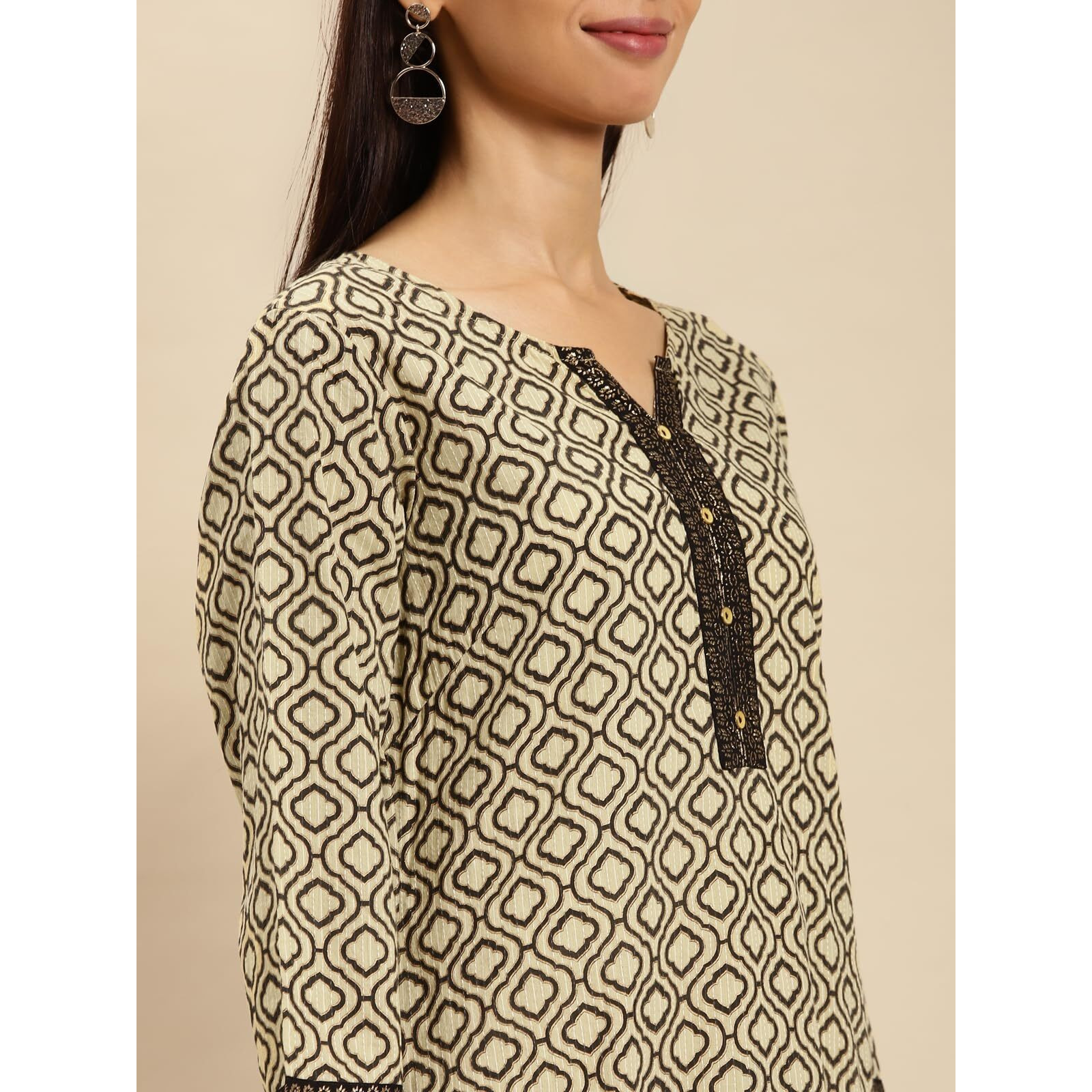 rangita Beige Cotton Knee Length Printed Straight Kurti for Women | Kurta for Women_S