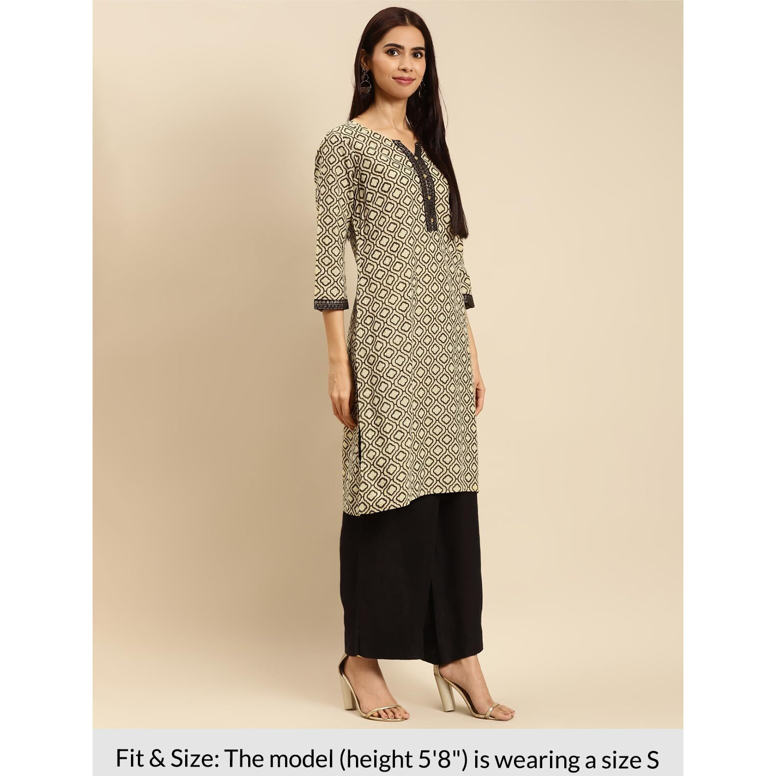 rangita Beige Cotton Knee Length Printed Straight Kurti for Women | Kurta for Women_S