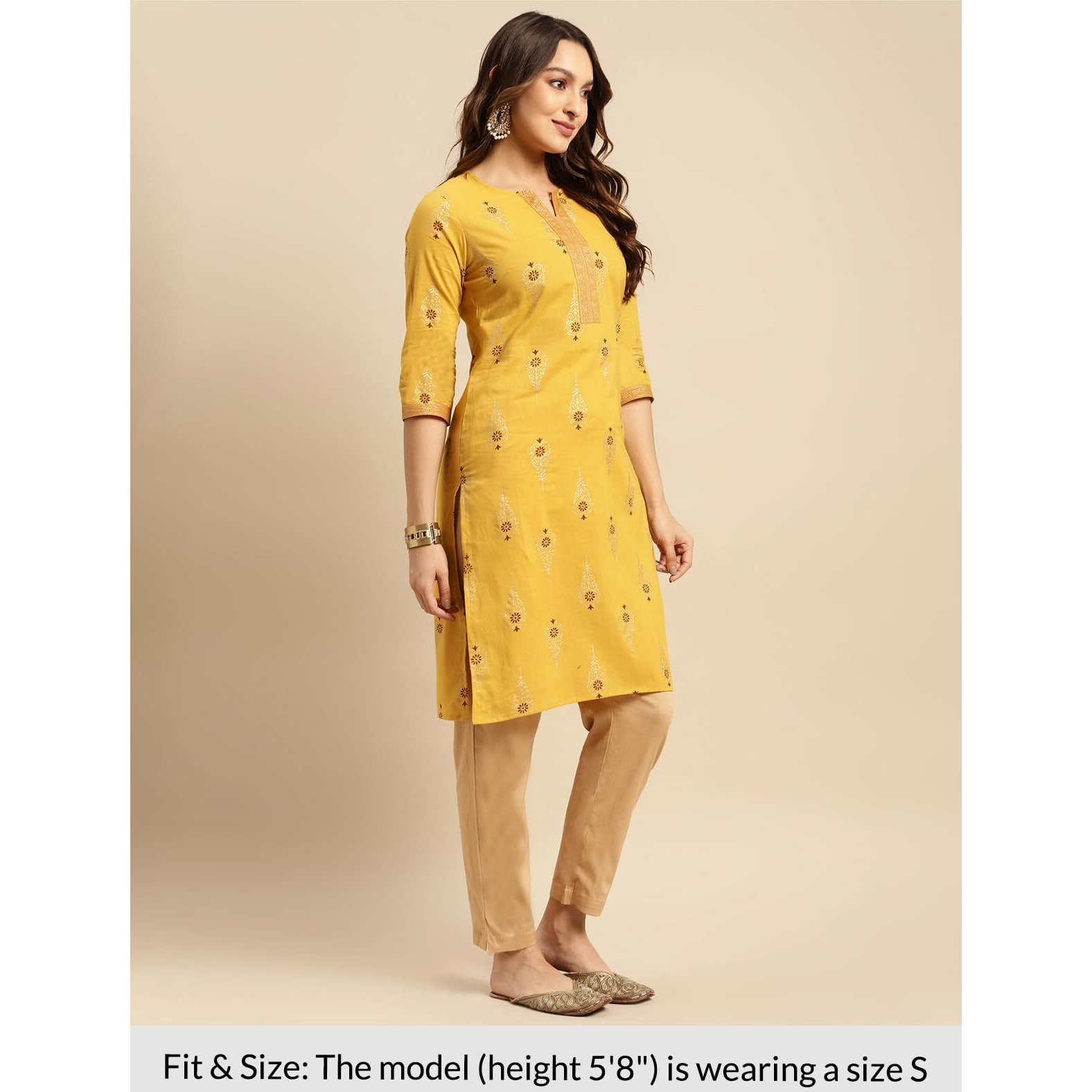 rangita Yellow Cotton Knee Length Printed Straight Kurti for Women | Kurta for Women_L