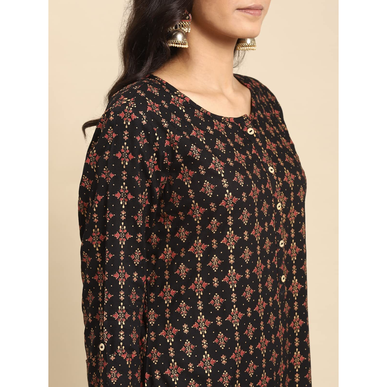 rangita Black Rayon Calf Length Printed Straight Kurti for Women | Kurta for Women_L