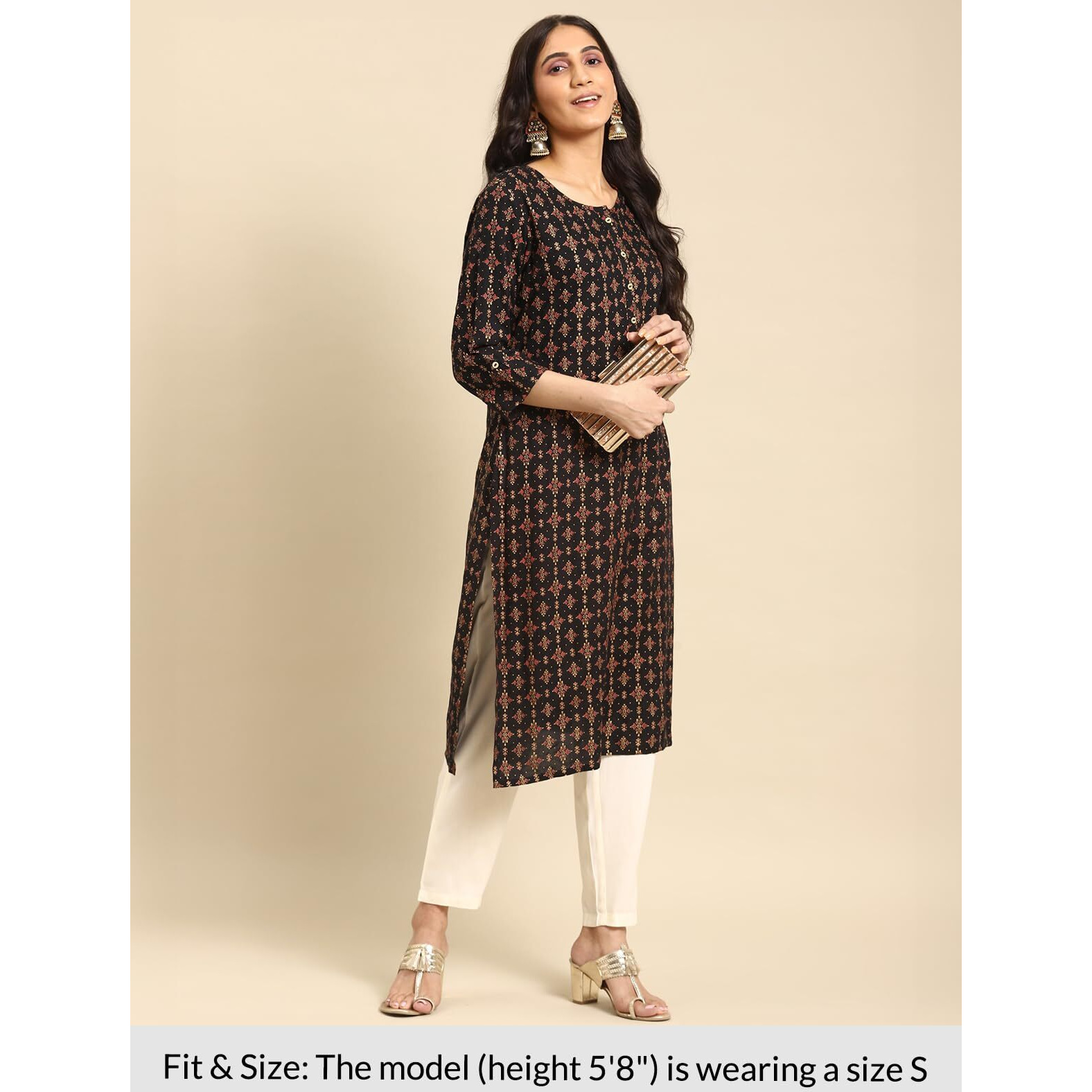 rangita Black Rayon Calf Length Printed Straight Kurti for Women | Kurta for Women_L