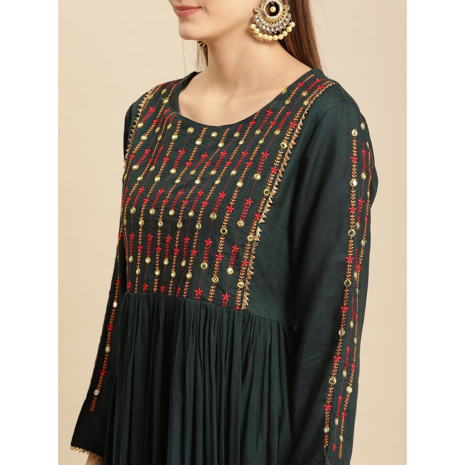 rangita Green Rayon Calf Length Embroidered Anarkali Kurti for Women | Kurta for Women_S